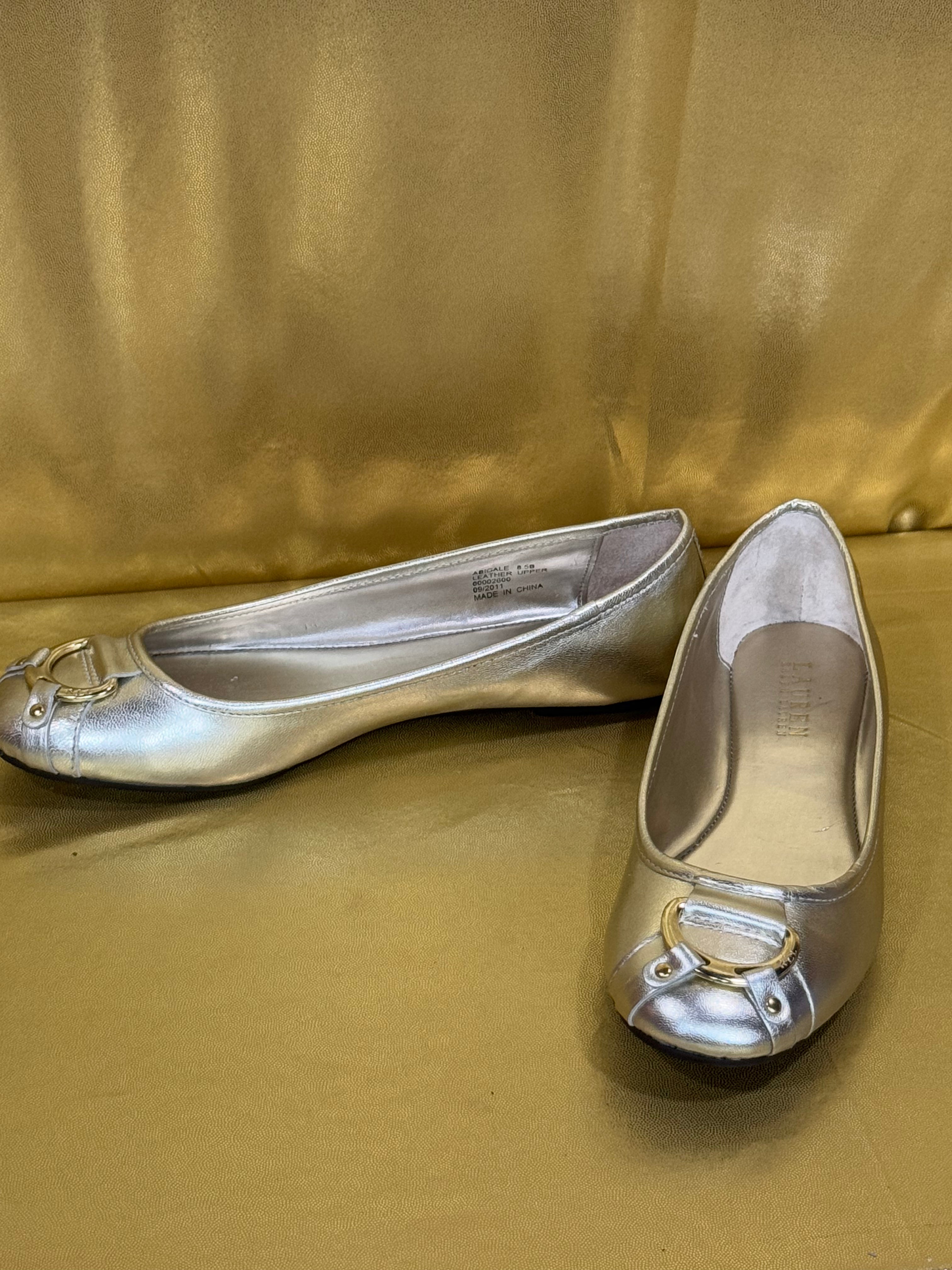 NWOB Lauren Ralph Lauren Abigail Gold Metallic Leather Ballet Flats - Size 8.5B