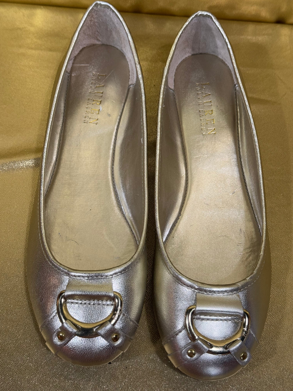 NWOB Lauren Ralph Lauren Abigail Gold Metallic Leather Ballet Flats - Size 8.5B