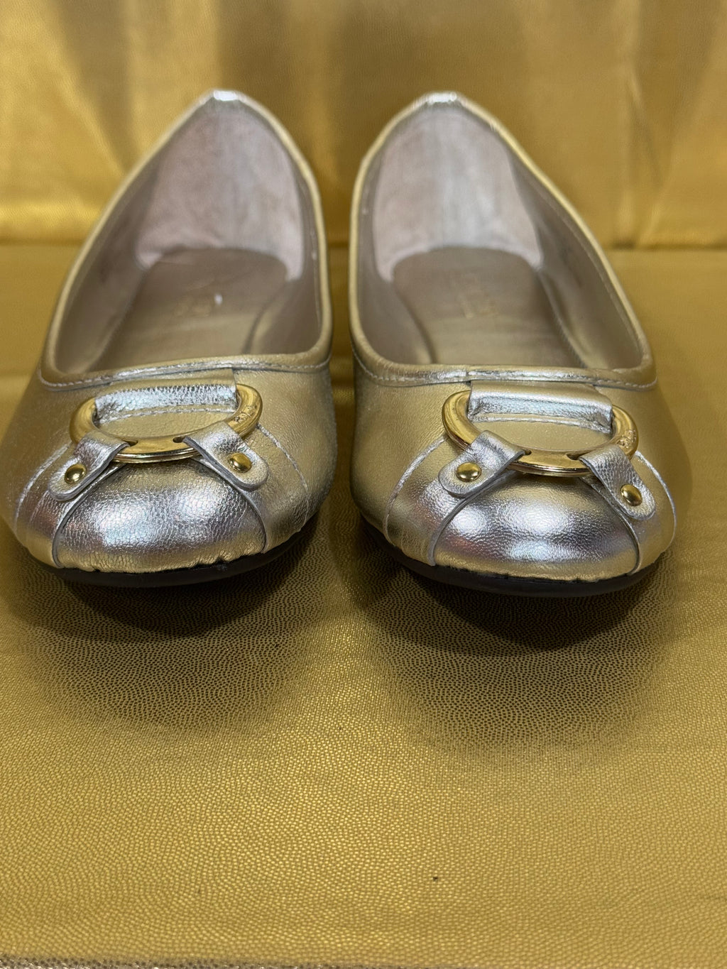 NWOB Lauren Ralph Lauren Abigail Gold Metallic Leather Ballet Flats - Size 8.5B