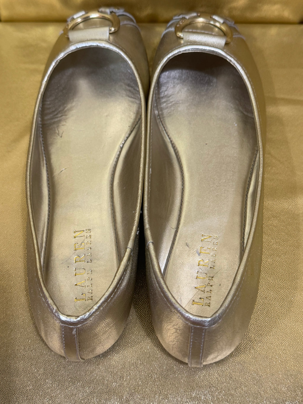 NWOB Lauren Ralph Lauren Abigail Gold Metallic Leather Ballet Flats - Size 8.5B