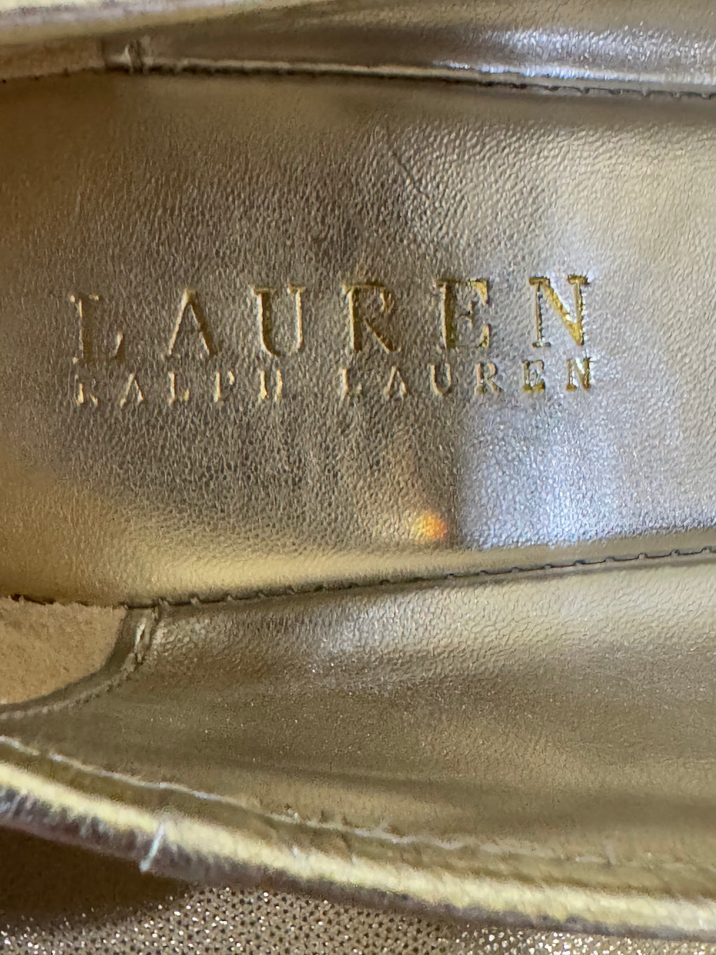 NWOB Lauren Ralph Lauren Abigail Gold Metallic Leather Ballet Flats - Size 8.5B