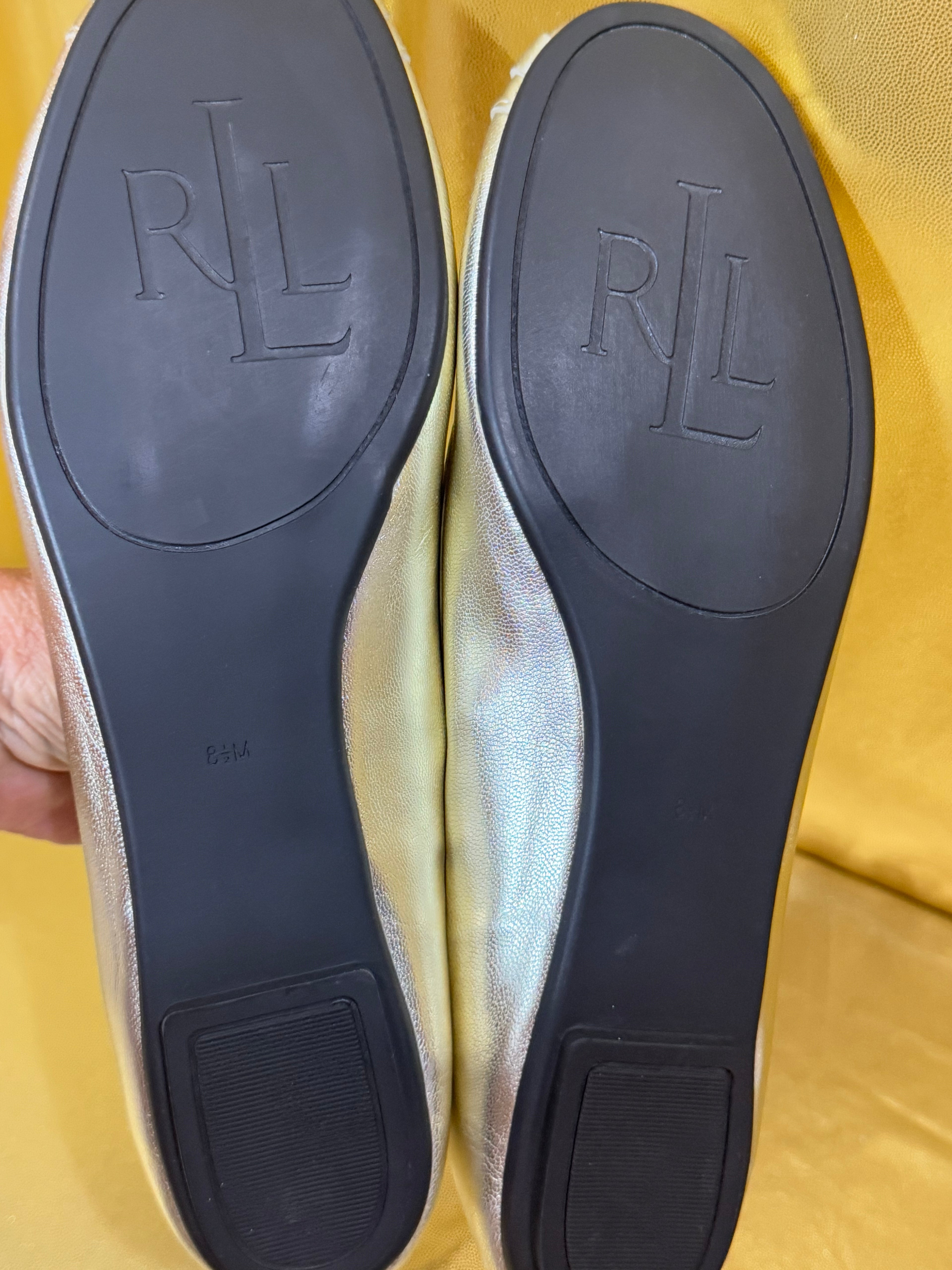 NWOB Lauren Ralph Lauren Abigail Gold Metallic Leather Ballet Flats - Size 8.5B
