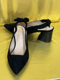 C Comfort 1946 Black Suede Pointed Toe Slingback Block Heels Bow Size 7W