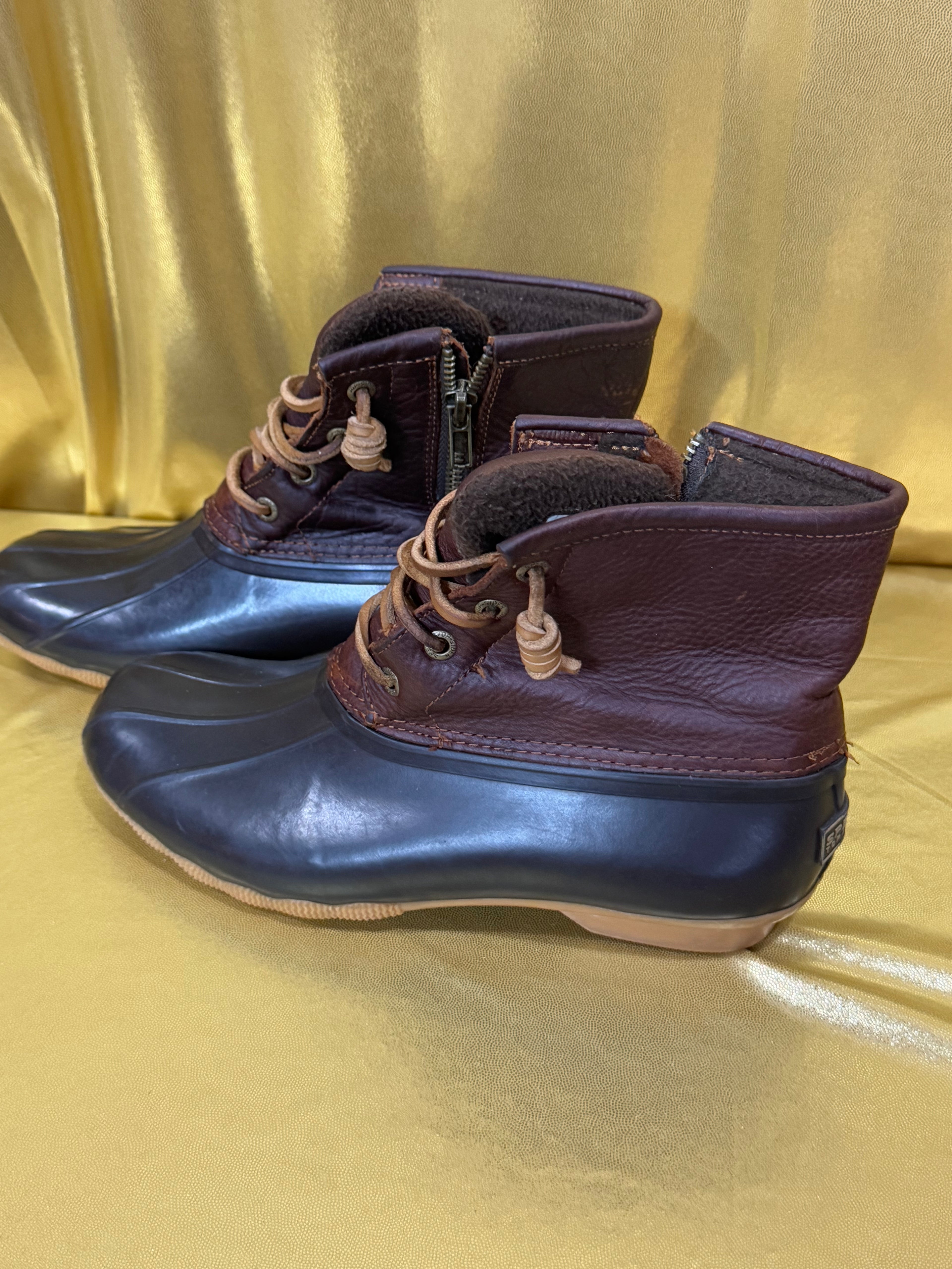 Sperry Top-Sider Saltwater Duck Boots - Brown/Black Leather & Rubber - Size 7.5 NEW ✨