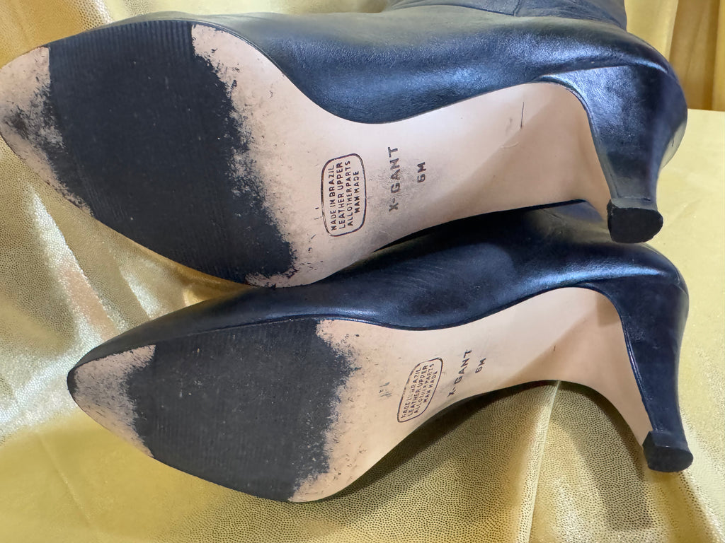Vintage X-GANT Black Leather Knee-High Boots | Size 6M | Made in Brazil