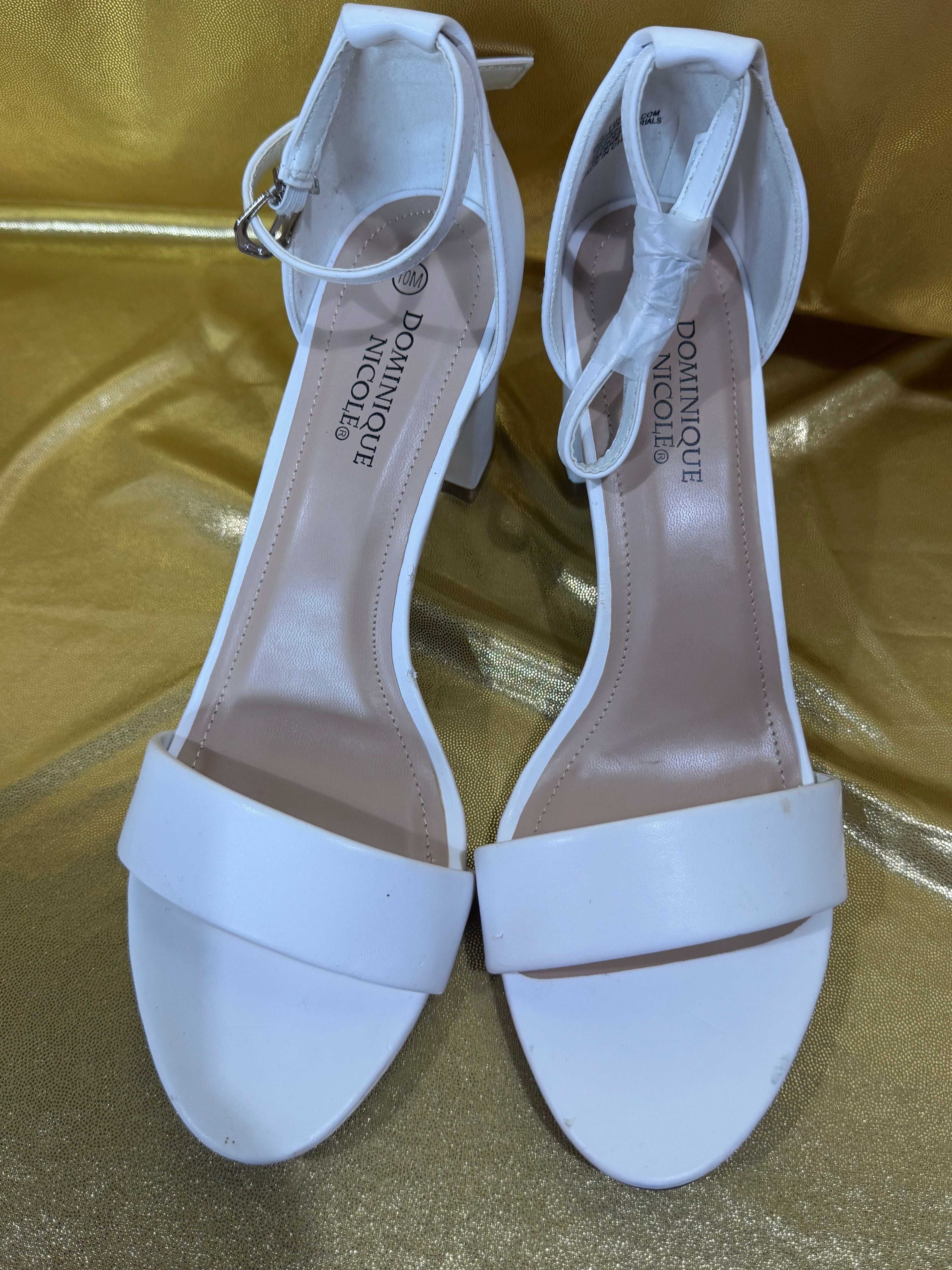 New Dominique Nicole Paula White Ankle Strap Block Heel Sandals Size 10M