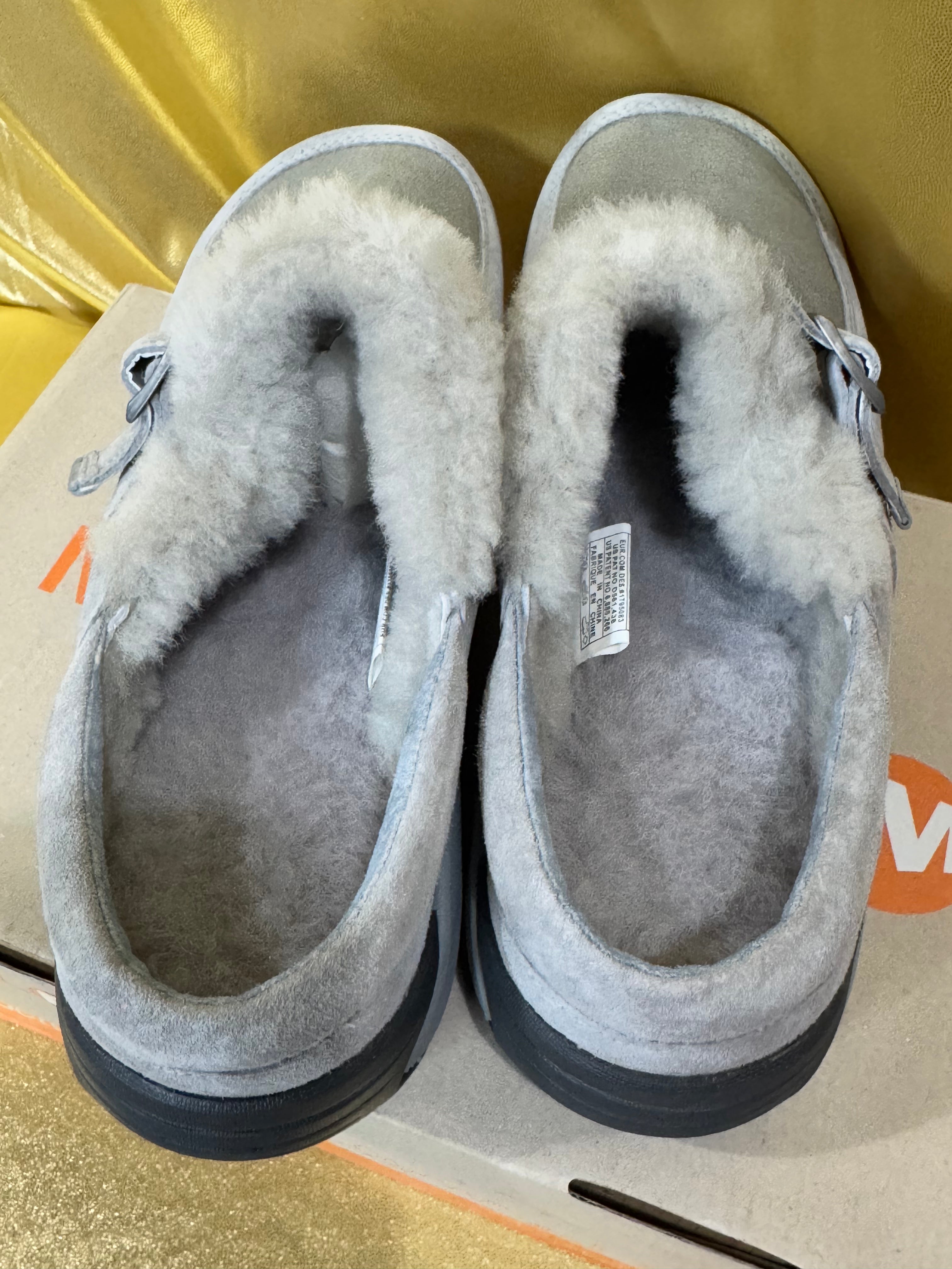 NIB Merrell Encore Ice Faux-Fur Lined Leather Clogs – Metallic/Gray, Size 7.5