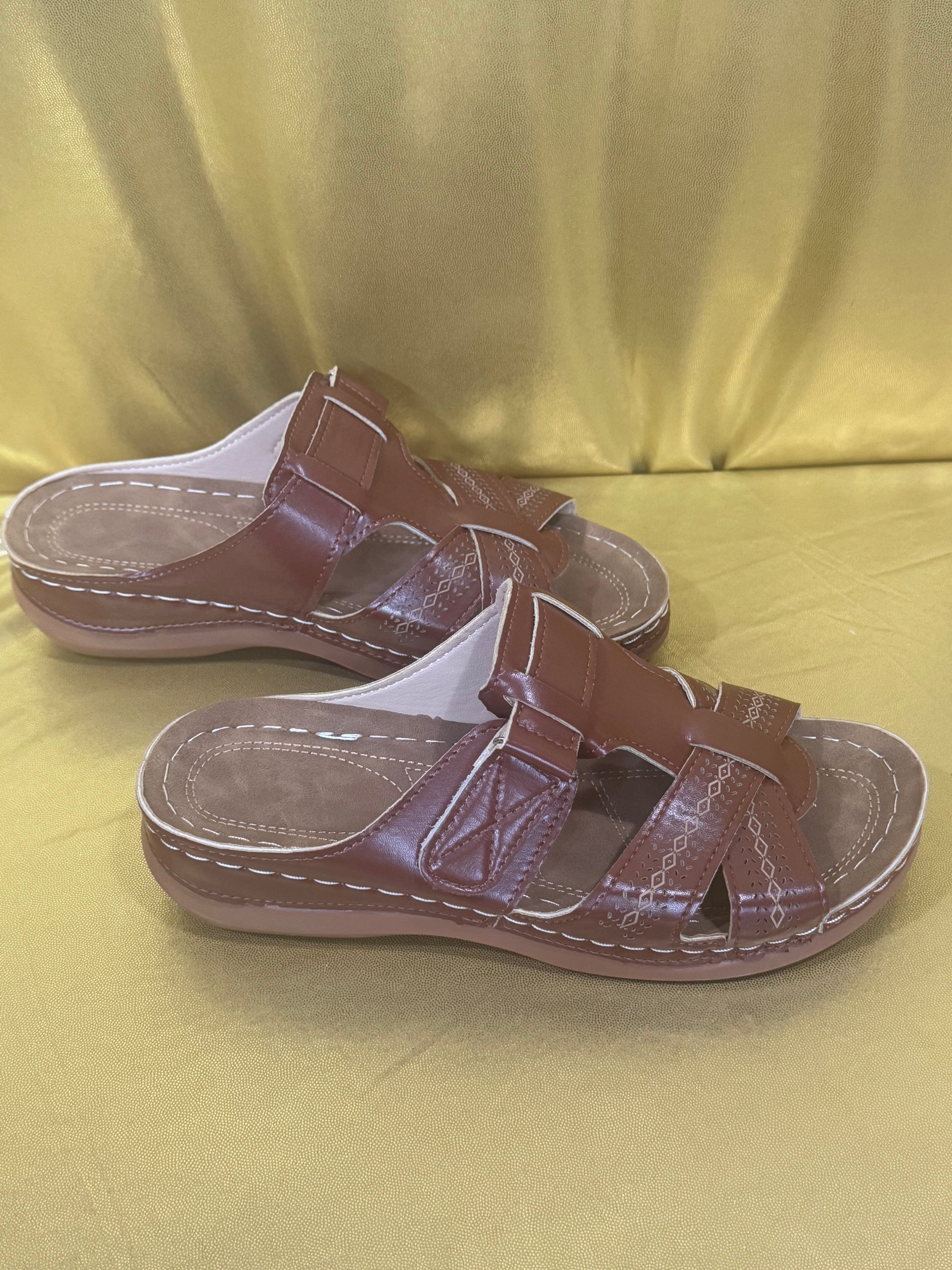 Comfort Slide Sandals Brown Orthopedic Wedge Slip On Mule US 10 EU 41 NWOB