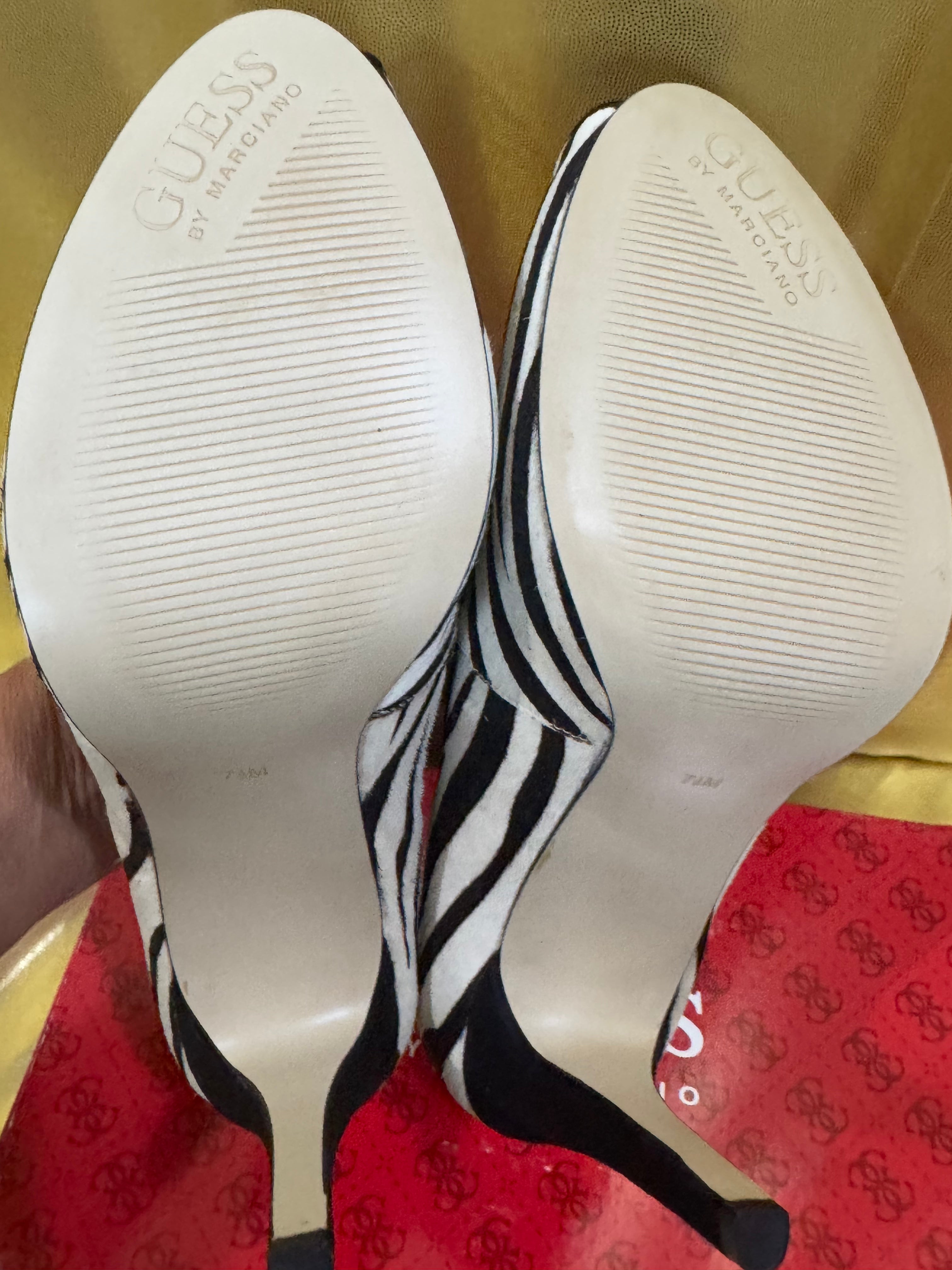 NIB Guess by Marciano Zebra Print Calf Hair Peep-Toe Pumps Stiletto Heels 7.5