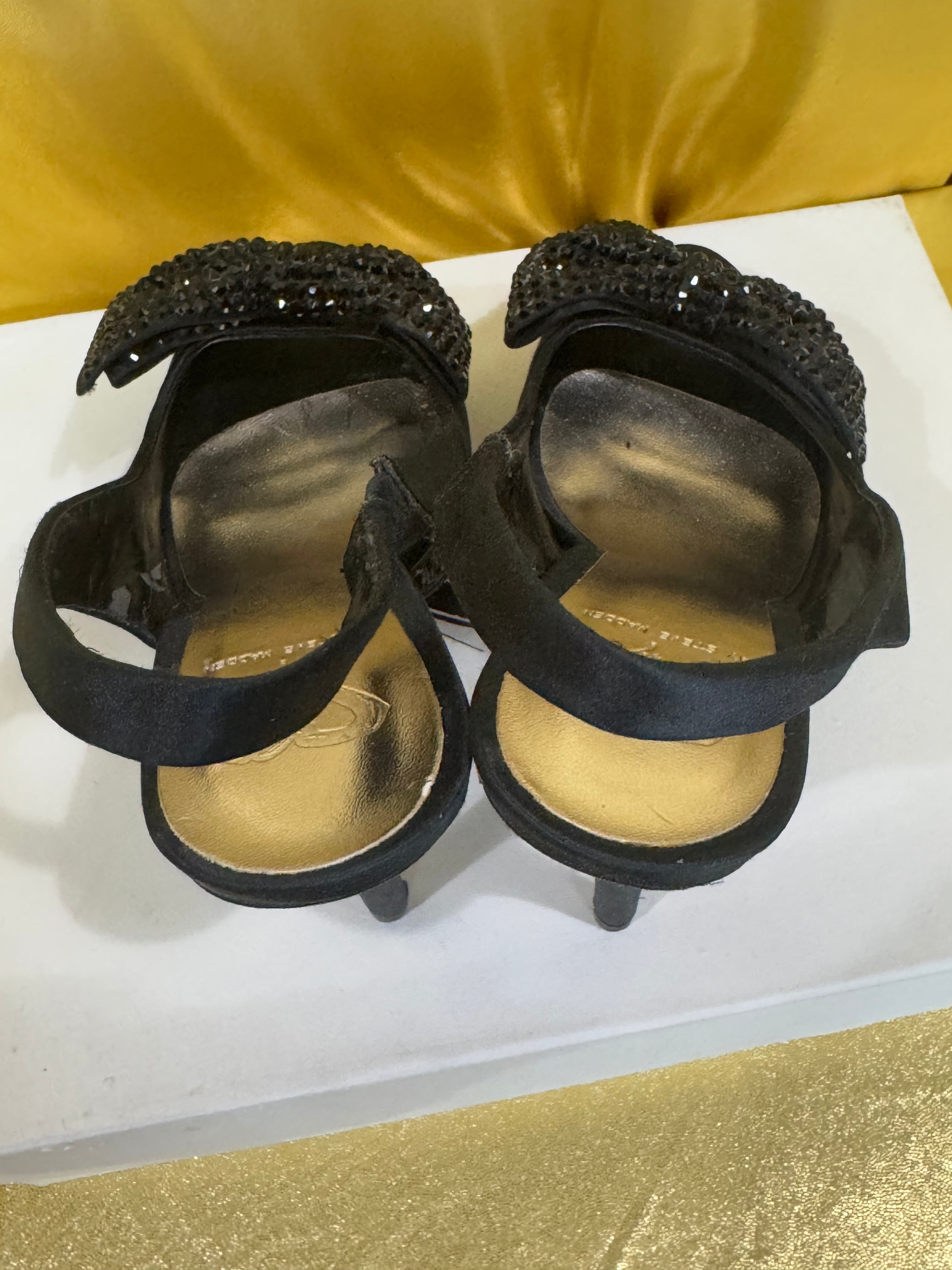 NIB Steve Madden MINNI Black Satin Sequin Bow Platform Slingback Heels Size 6.5