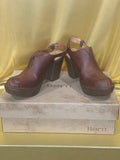 Born Flowers Brown Leather Slingback Wedge Clogs Platform Sandals D85516 Size 7 / 38 NIB