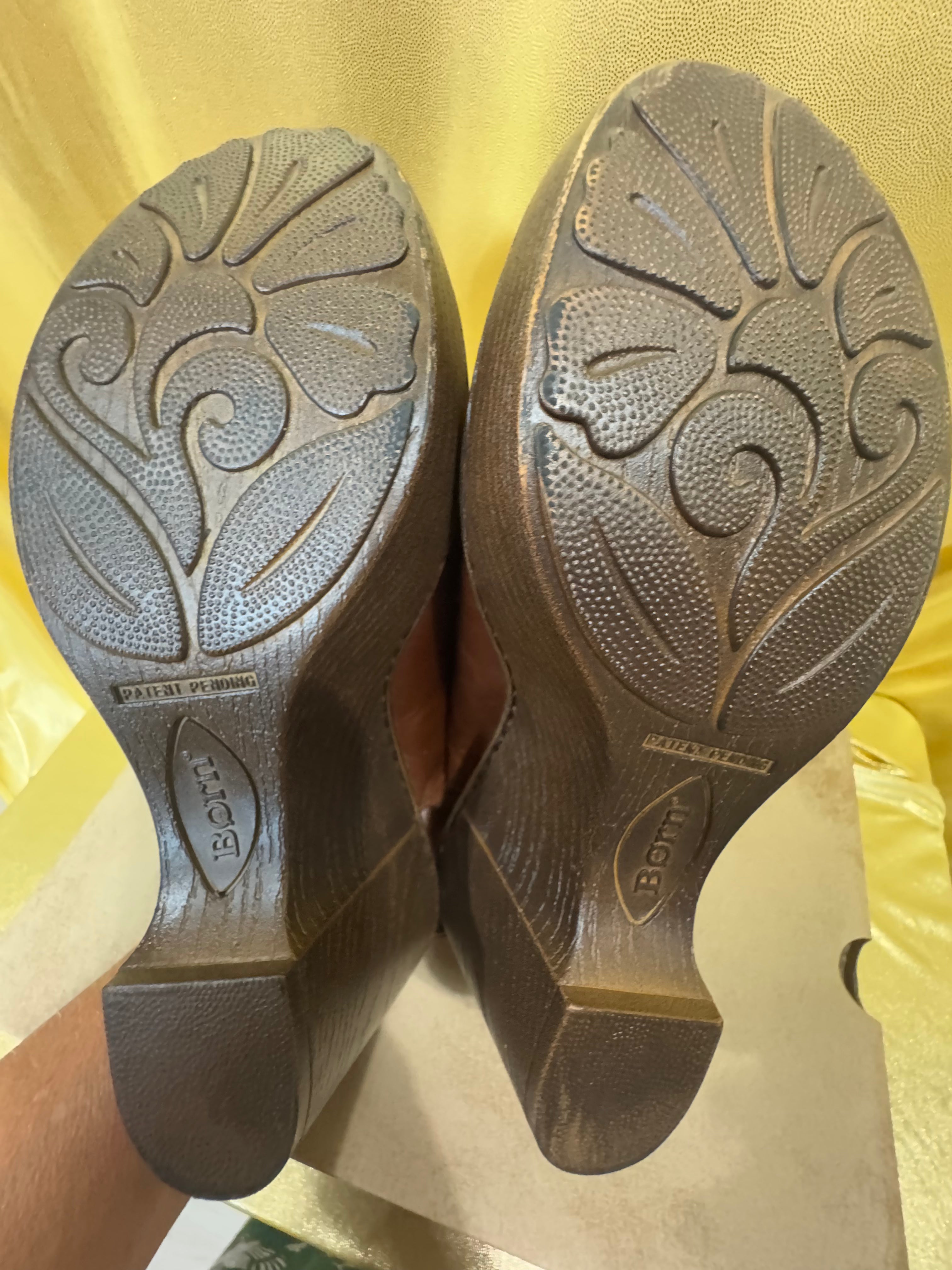 Born Flowers Brown Leather Slingback Wedge Clogs Platform Sandals D85516 Size 7 / 38 NIB