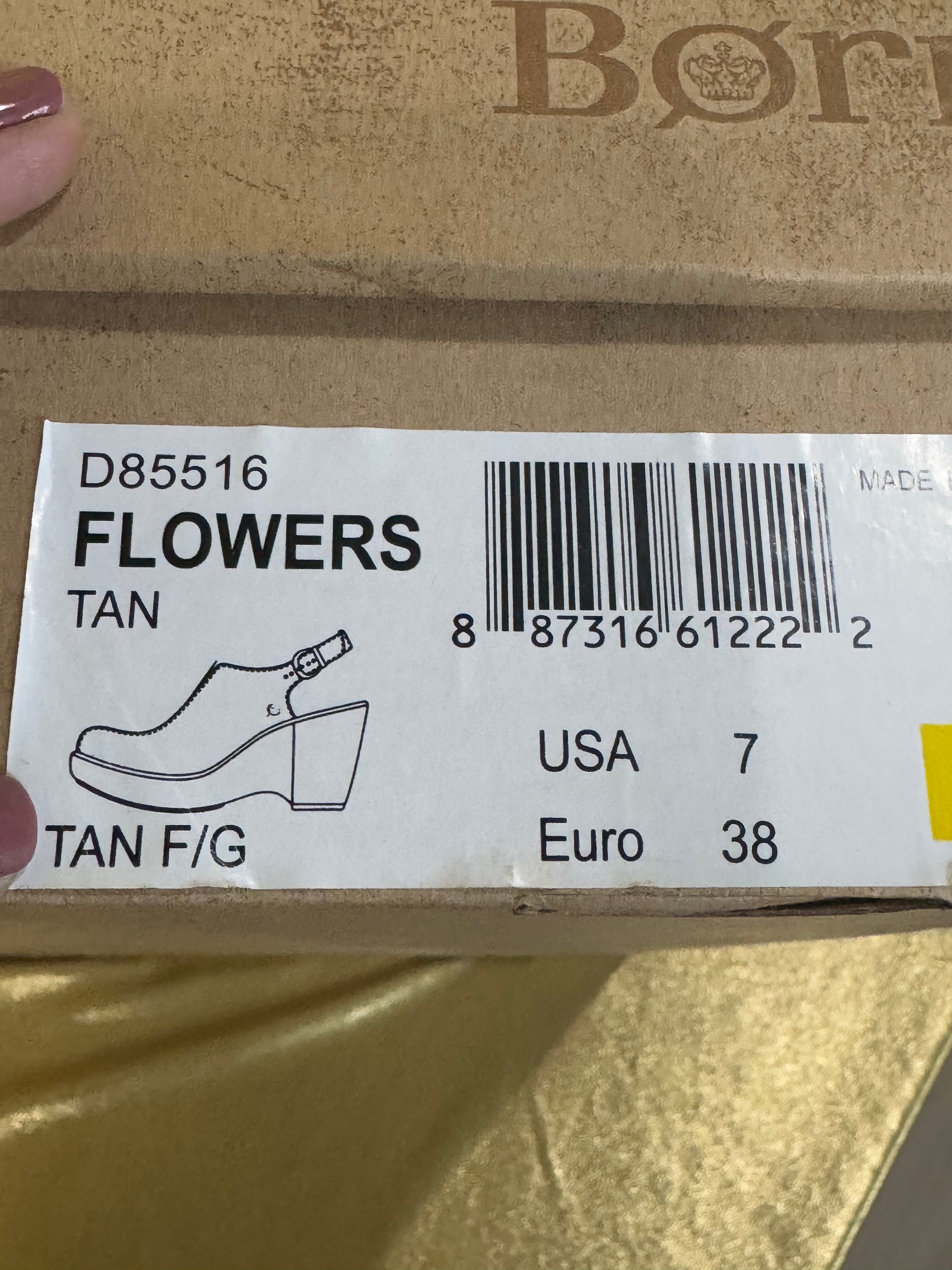 Born Flowers Brown Leather Slingback Wedge Clogs Platform Sandals D85516 Size 7 / 38 NIB