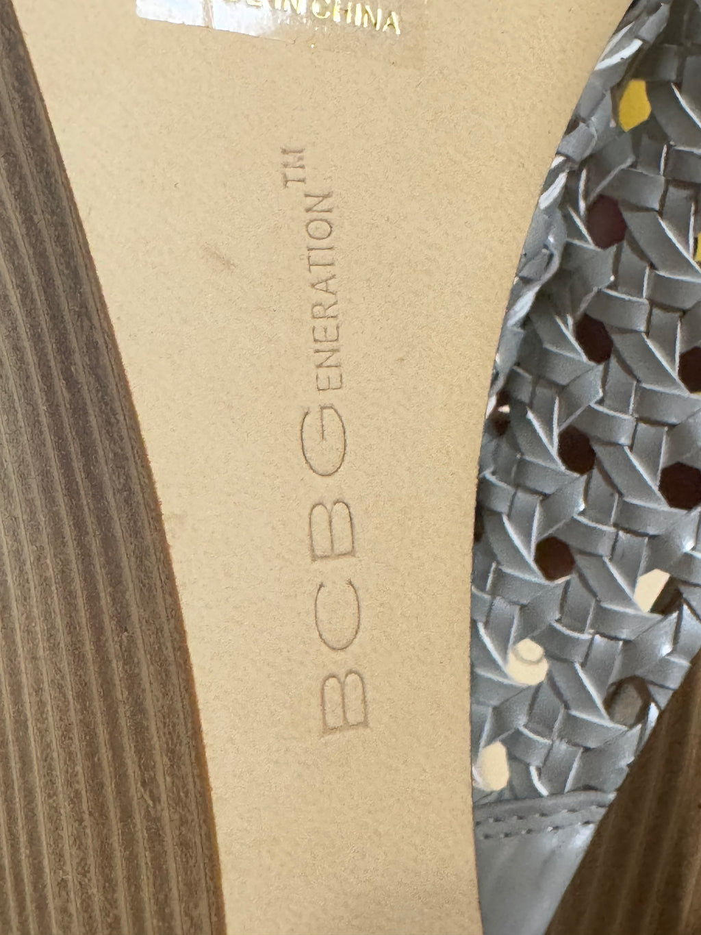 BCBGeneration Silver Woven Peep-Toe Wedge Heels – Size 9.5 (NIB)