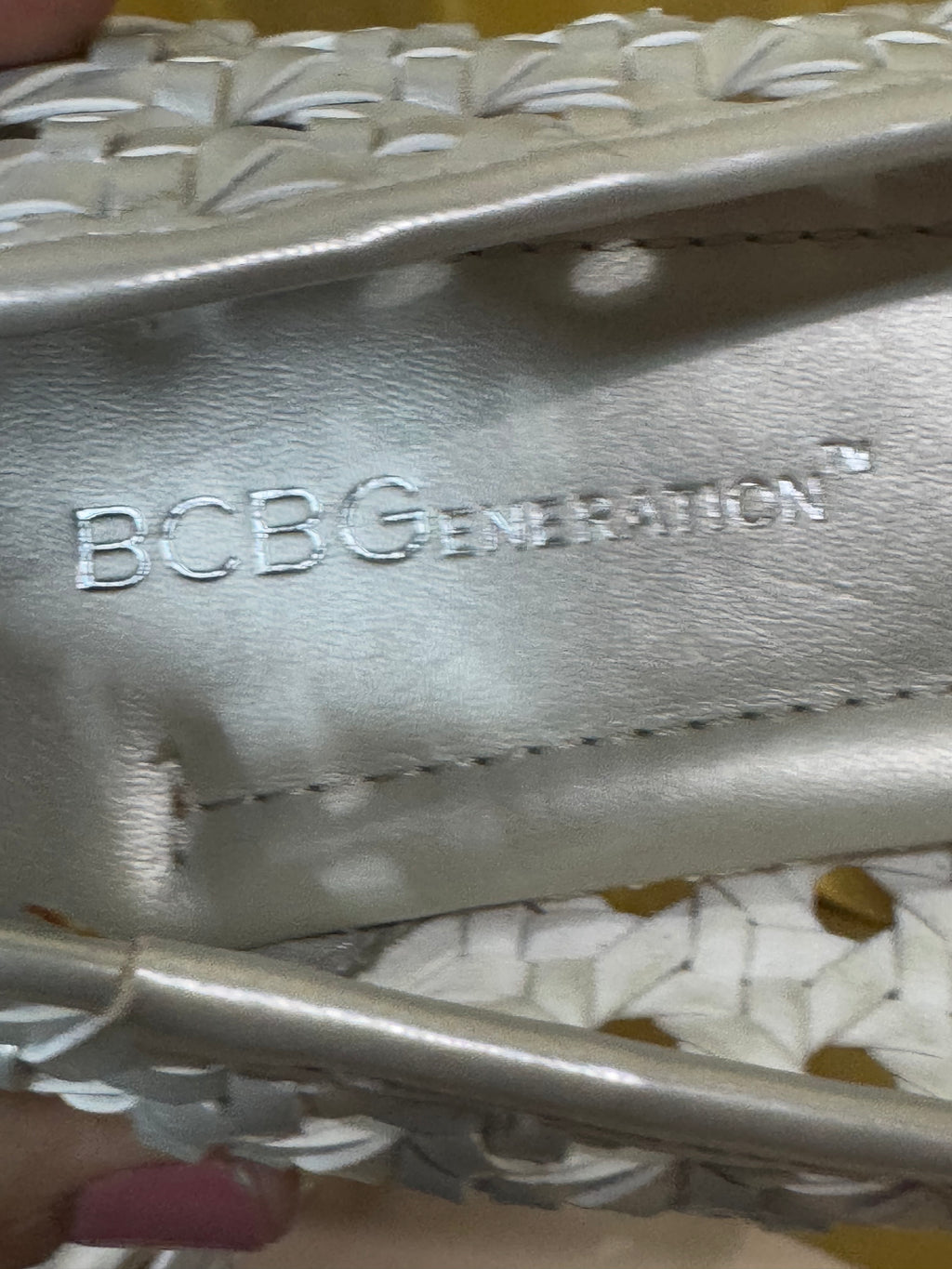 BCBGeneration Silver Woven Peep-Toe Wedge Heels – Size 9.5 (NIB)