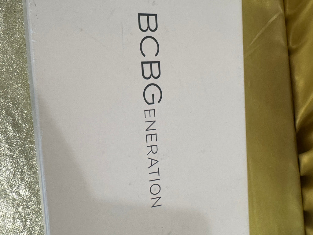 BCBGeneration Silver Woven Peep-Toe Wedge Heels – Size 9.5 (NIB)