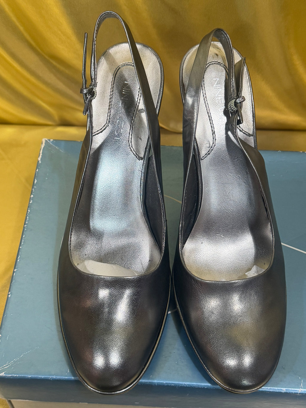 ✨ NIB Nine West KARA Pewter Leather Slingback Platform Heels - Size 8 ✨