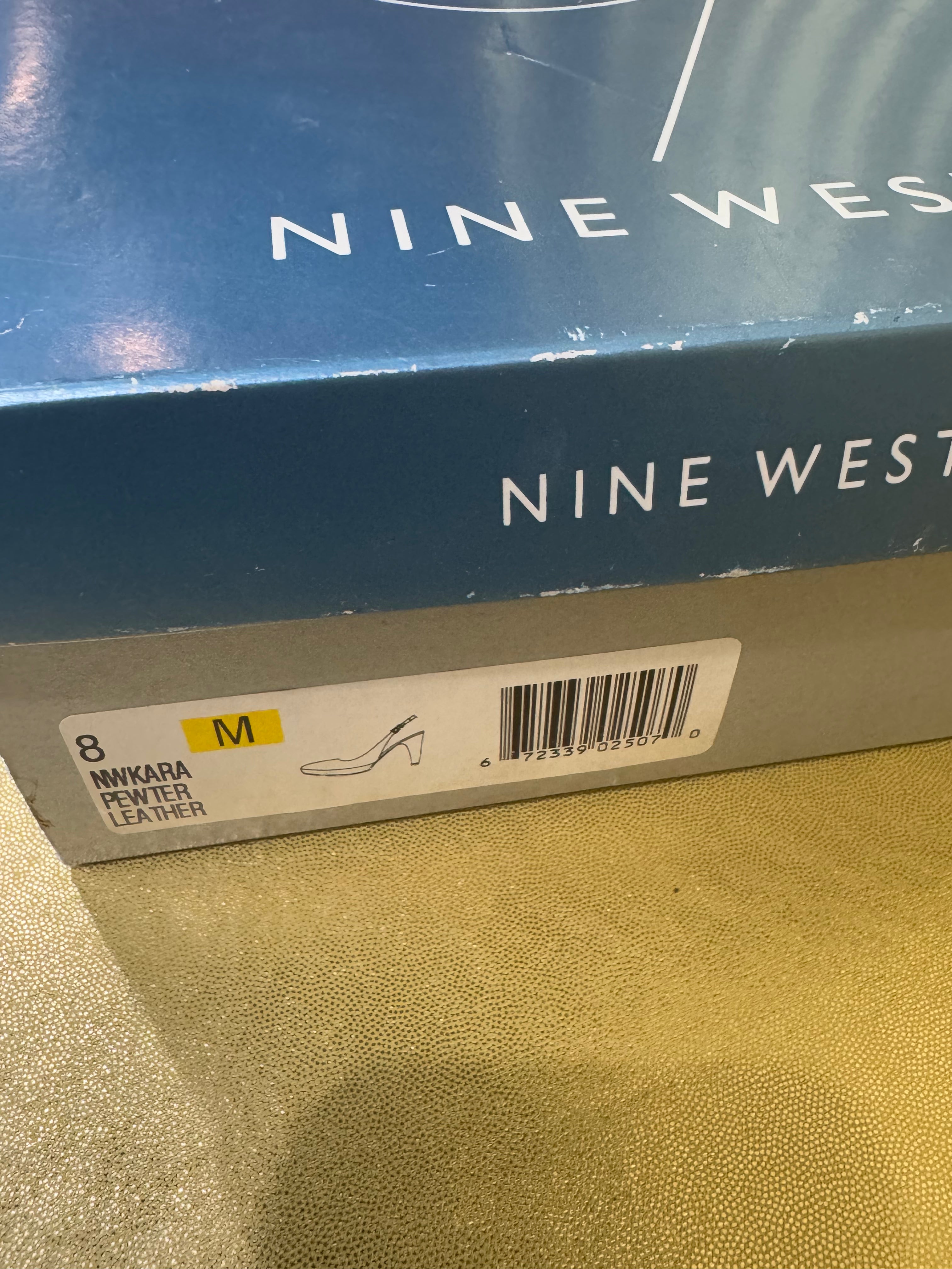 ✨ NIB Nine West KARA Pewter Leather Slingback Platform Heels - Size 8 ✨