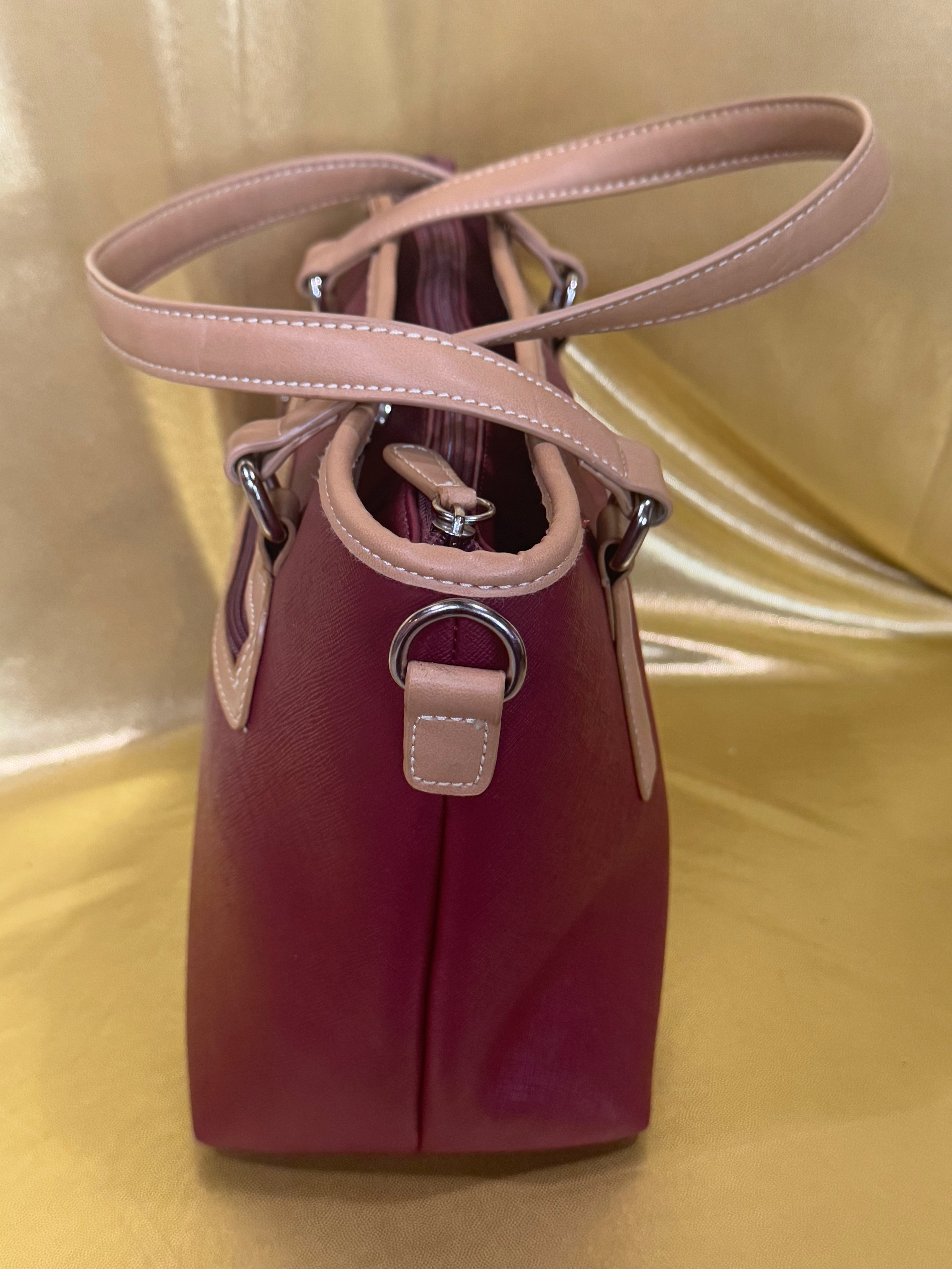 Kim Rogers Burgundy Tote Bag Saffiano Faux Leather Multi Compartment Shoulder Purse 13x8"