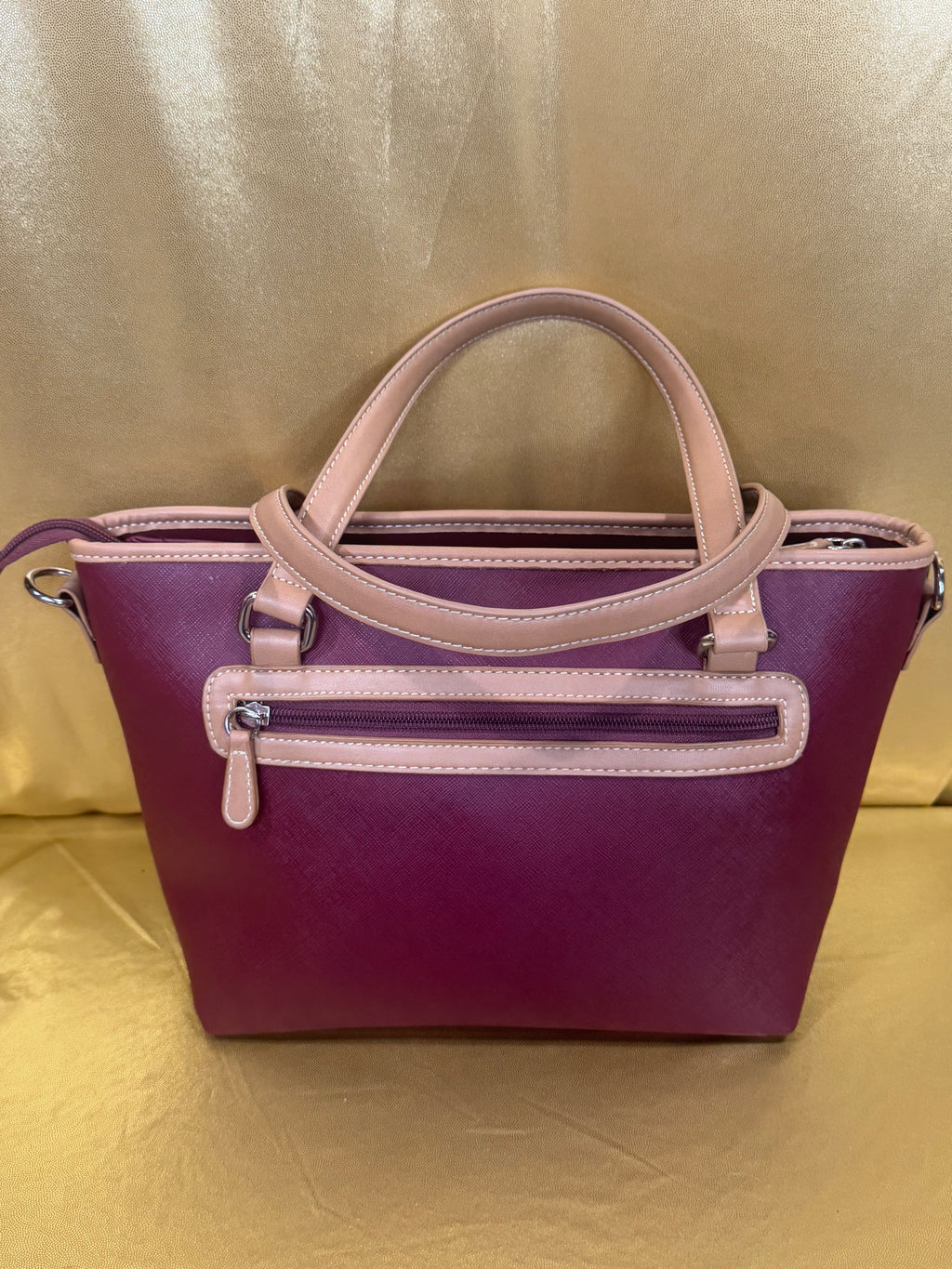 Kim Rogers Burgundy Tote Bag Saffiano Faux Leather Multi Compartment Shoulder Purse 13x8"