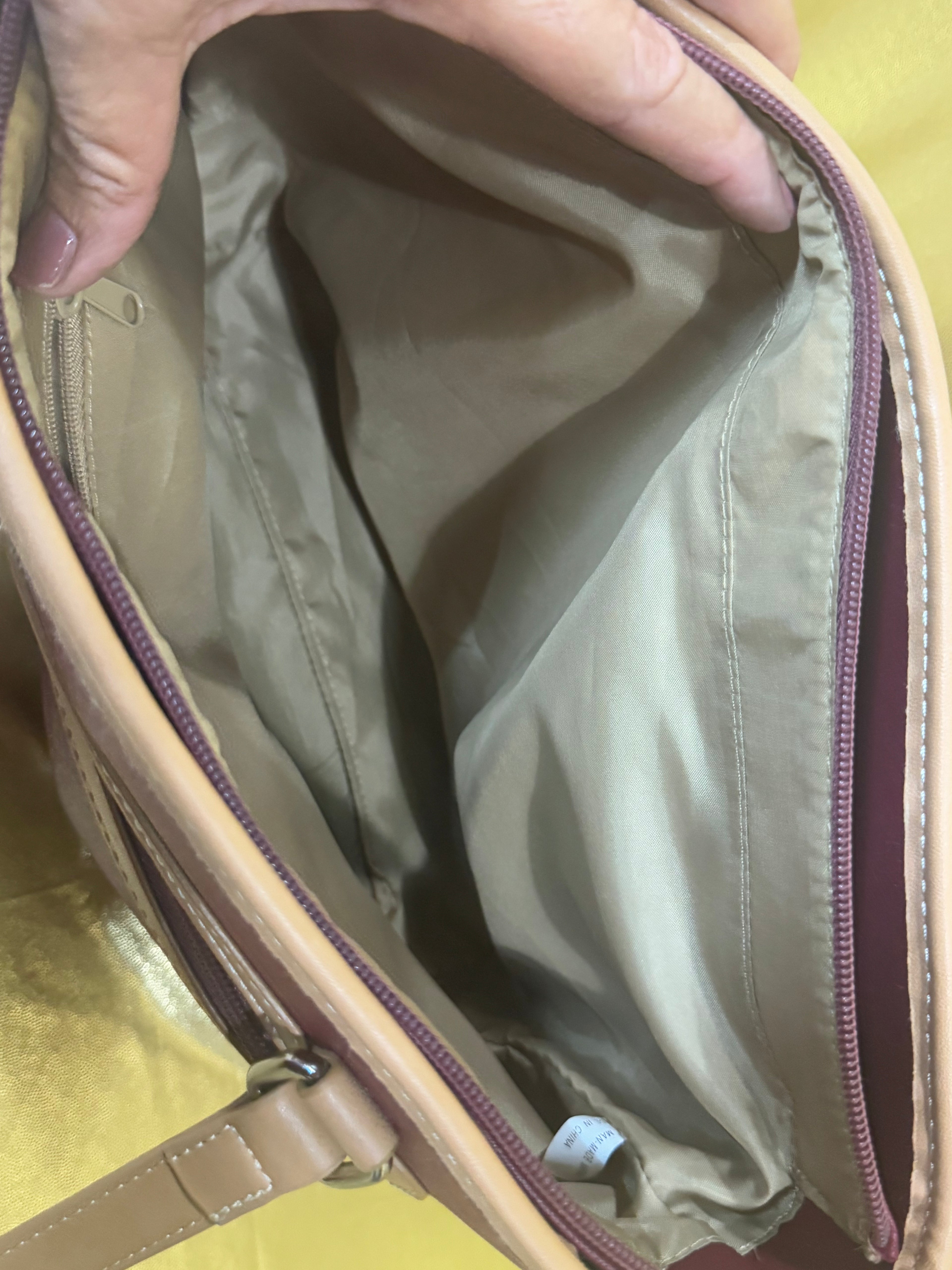 Kim Rogers Burgundy Tote Bag Saffiano Faux Leather Multi Compartment Shoulder Purse 13x8"