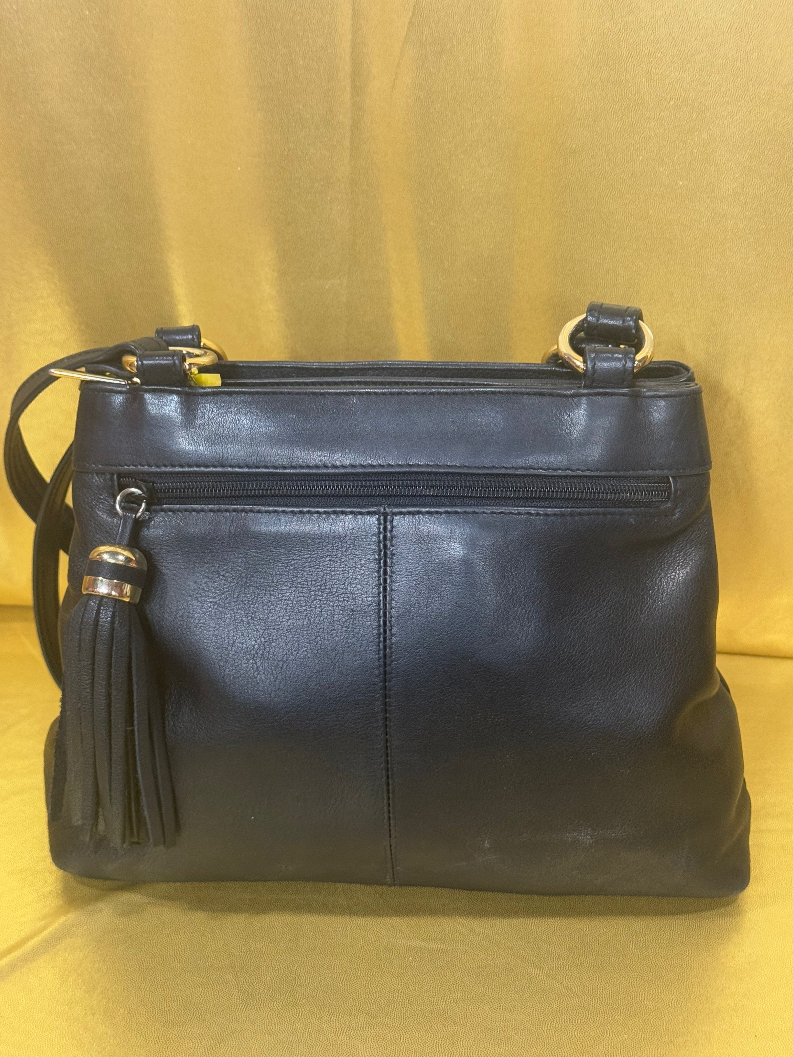 Vintage Tignanello Black Leather Shoulder Bag with Tassel Accent