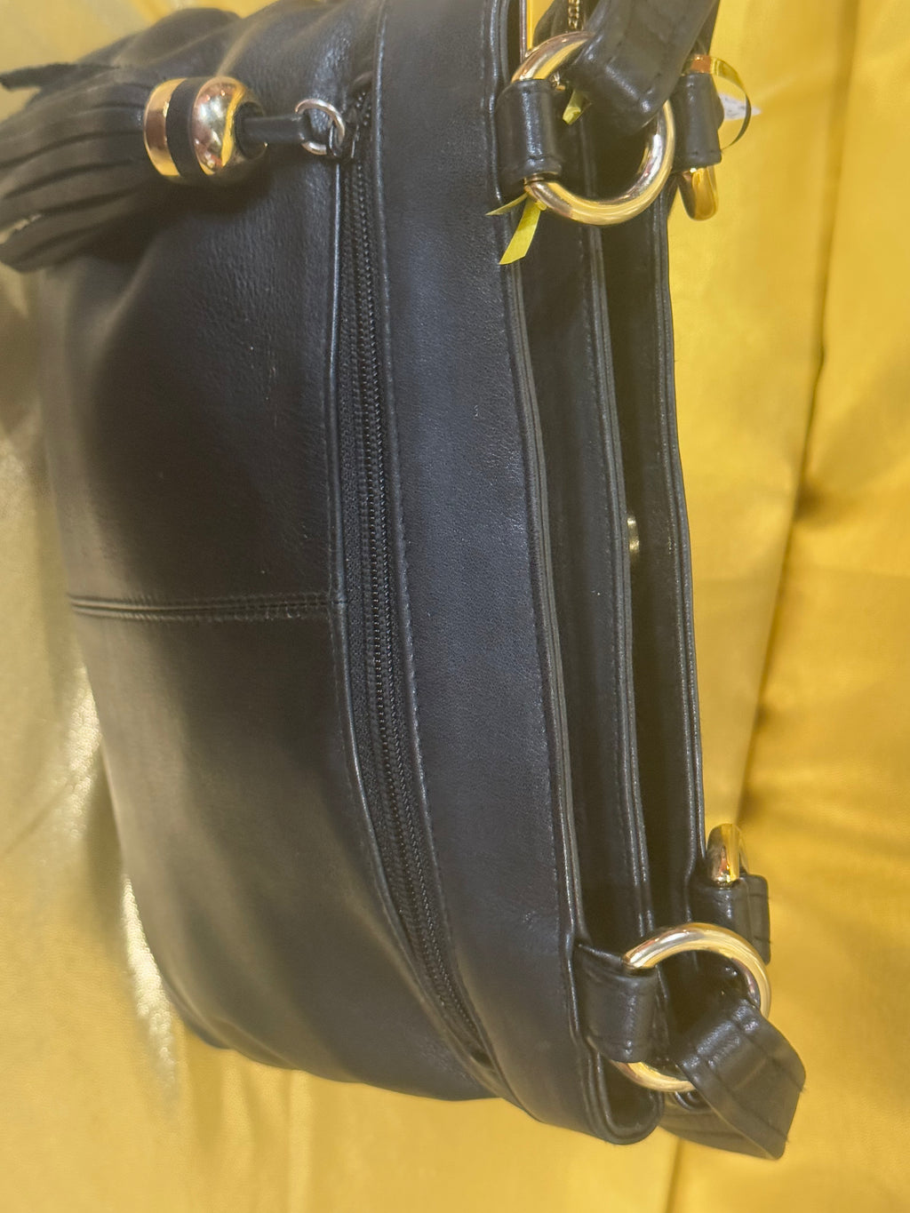 Vintage Tignanello Black Leather Shoulder Bag with Tassel Accent