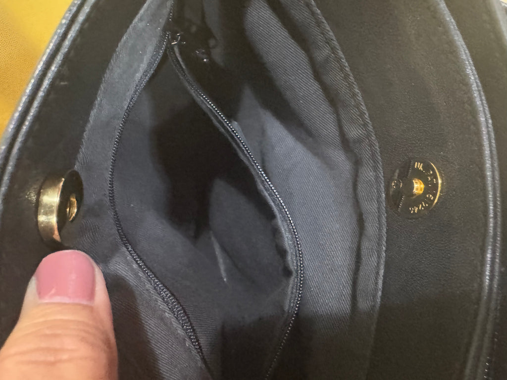 Vintage Tignanello Black Leather Shoulder Bag with Tassel Accent