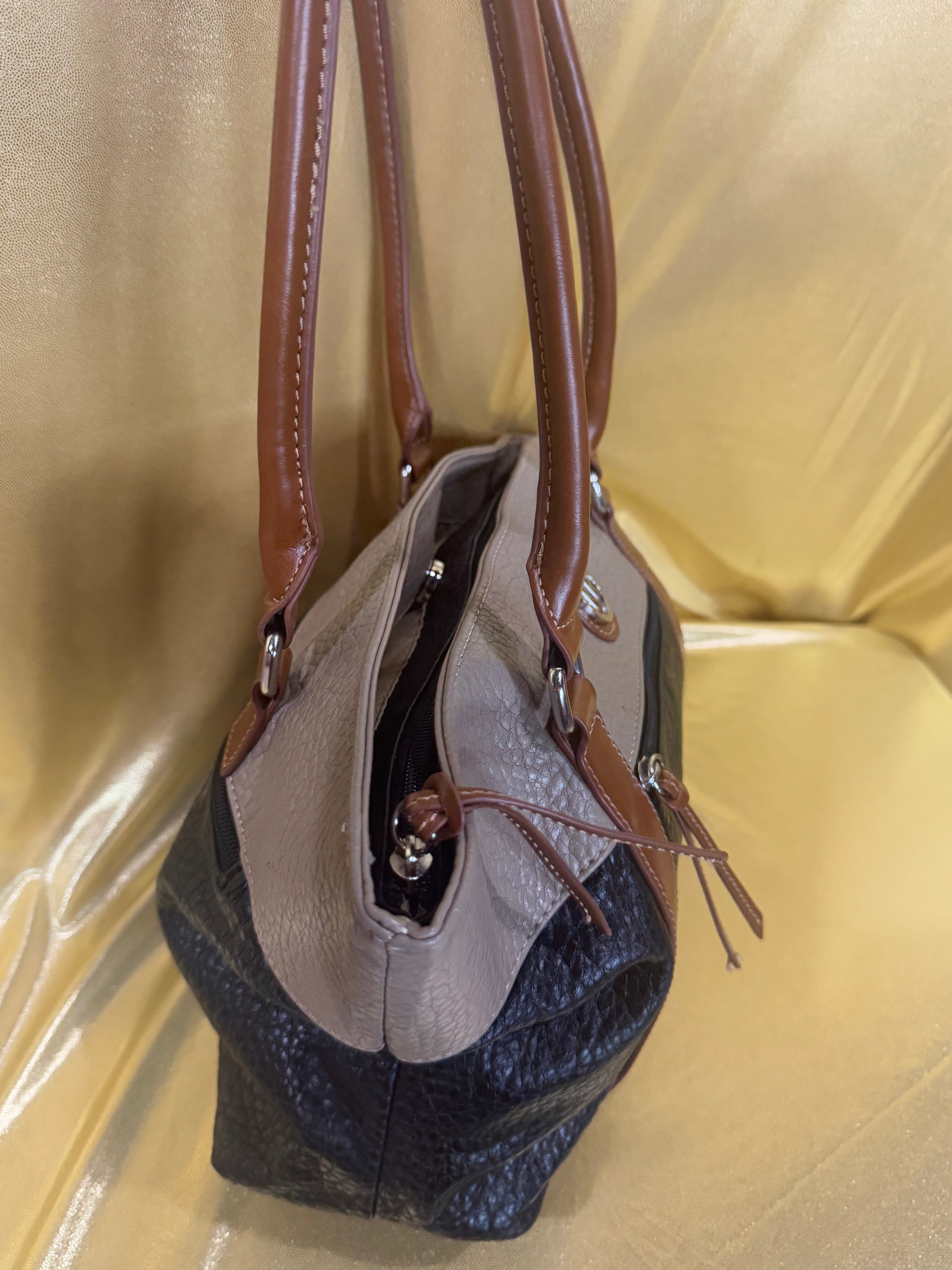 Kim Rogers Colorblock Pebbled Faux Leather Multi-Pocket Tote Bag