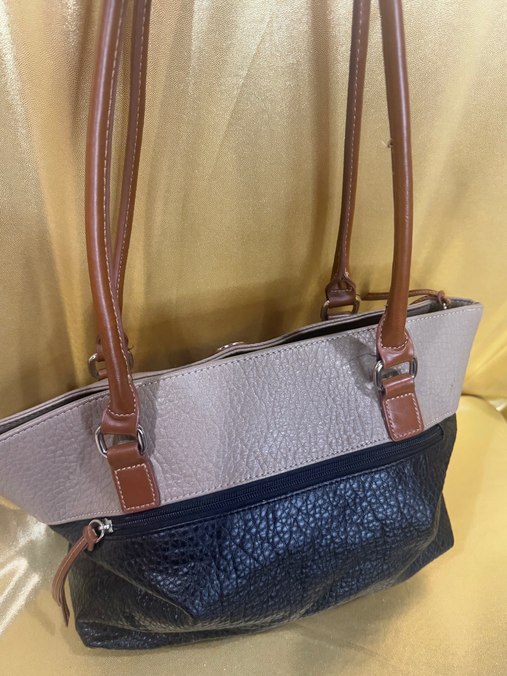 Kim Rogers Colorblock Pebbled Faux Leather Multi-Pocket Tote Bag