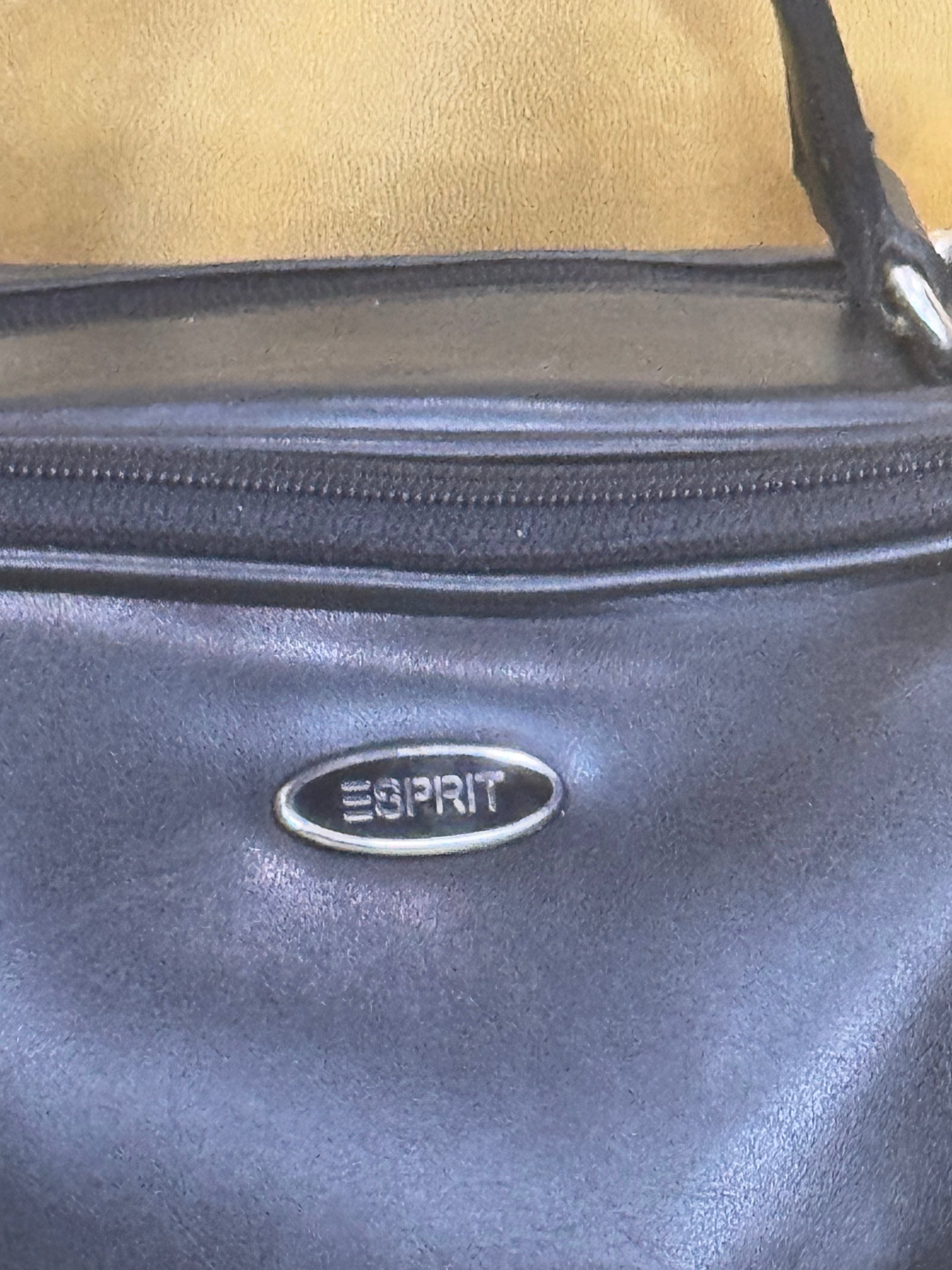 Vintage 90s Y2K Esprit Black Mini Bowler Bag | Multi-Compartment Crossbody Satchel