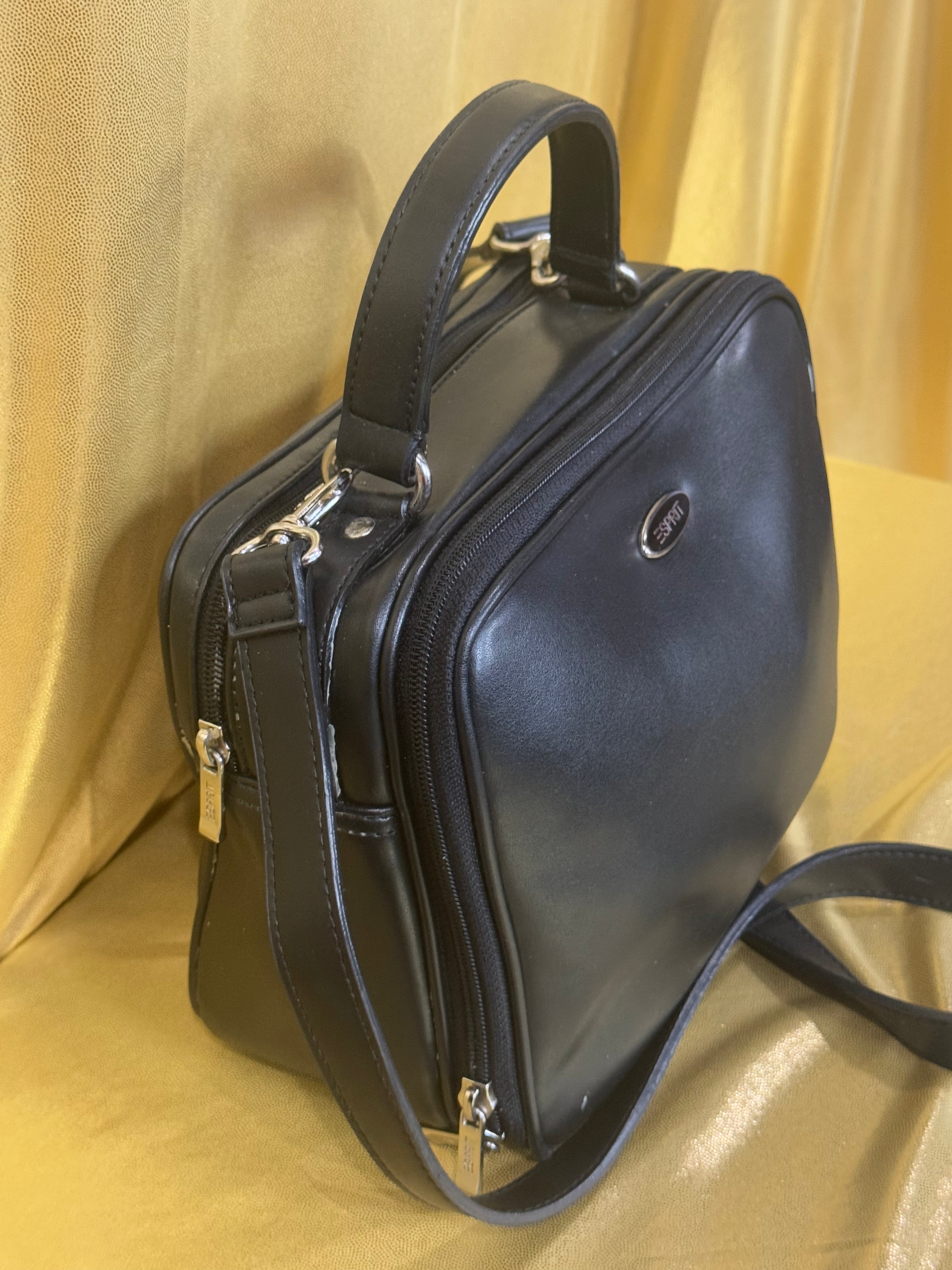 Vintage 90s Y2K Esprit Black Mini Bowler Bag | Multi-Compartment Crossbody Satchel