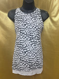 DALIA Black & White Pebble Print Split Back Tank Top - Size M - Zipper Neck