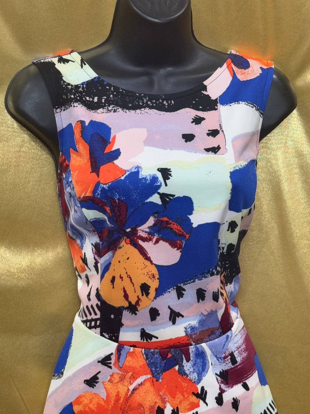 Bar III Vibrant Colorful Abstract Floral Sleeveless Zip Back Peplum Top M