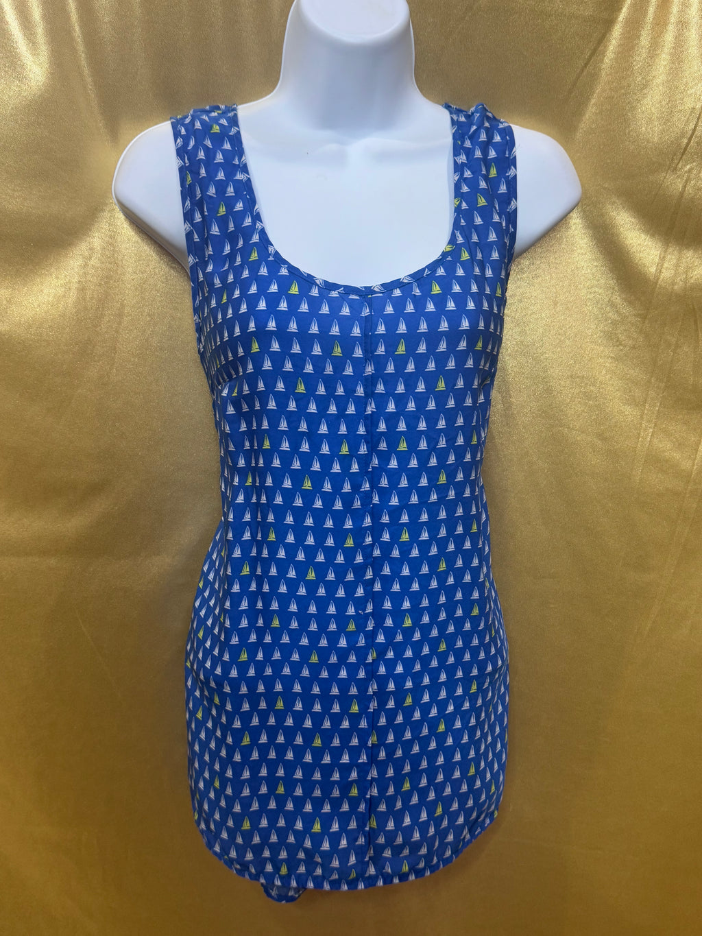 Merona Blue Sailboat Print Sleeveless Blouse Tank Top Medium Pleated