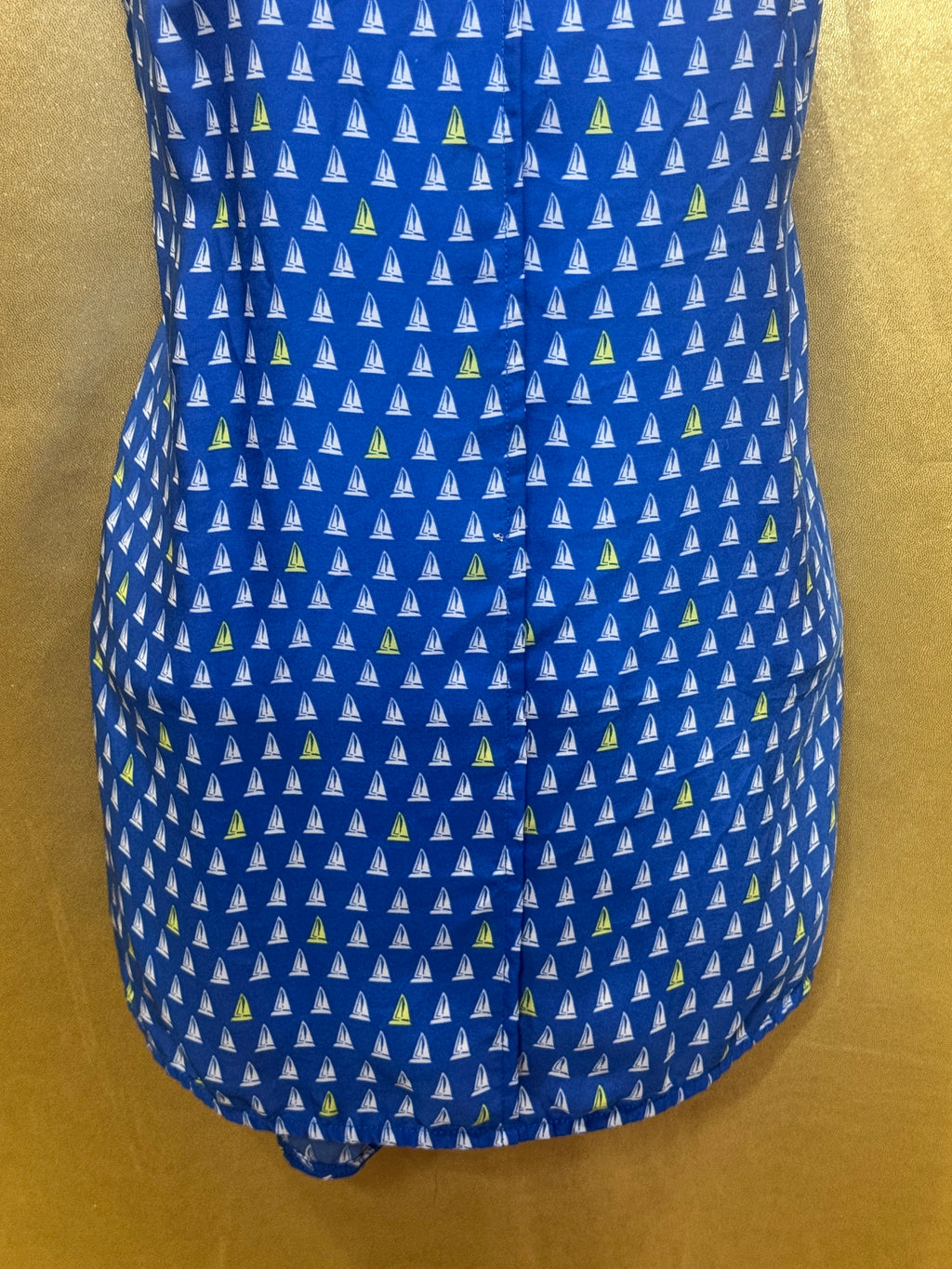 Merona Blue Sailboat Print Sleeveless Blouse Tank Top Medium Pleated