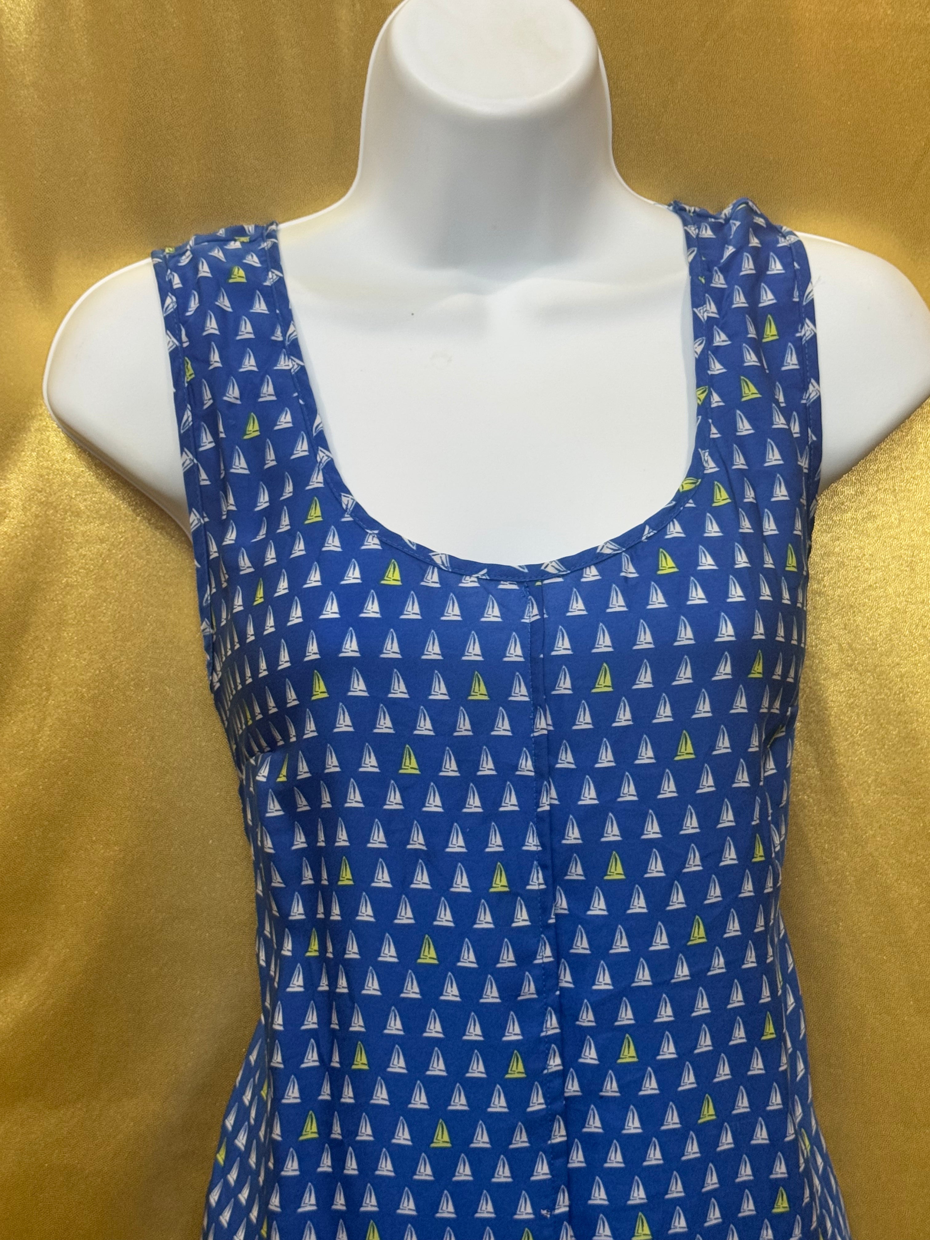 Merona Blue Sailboat Print Sleeveless Blouse Tank Top Medium Pleated