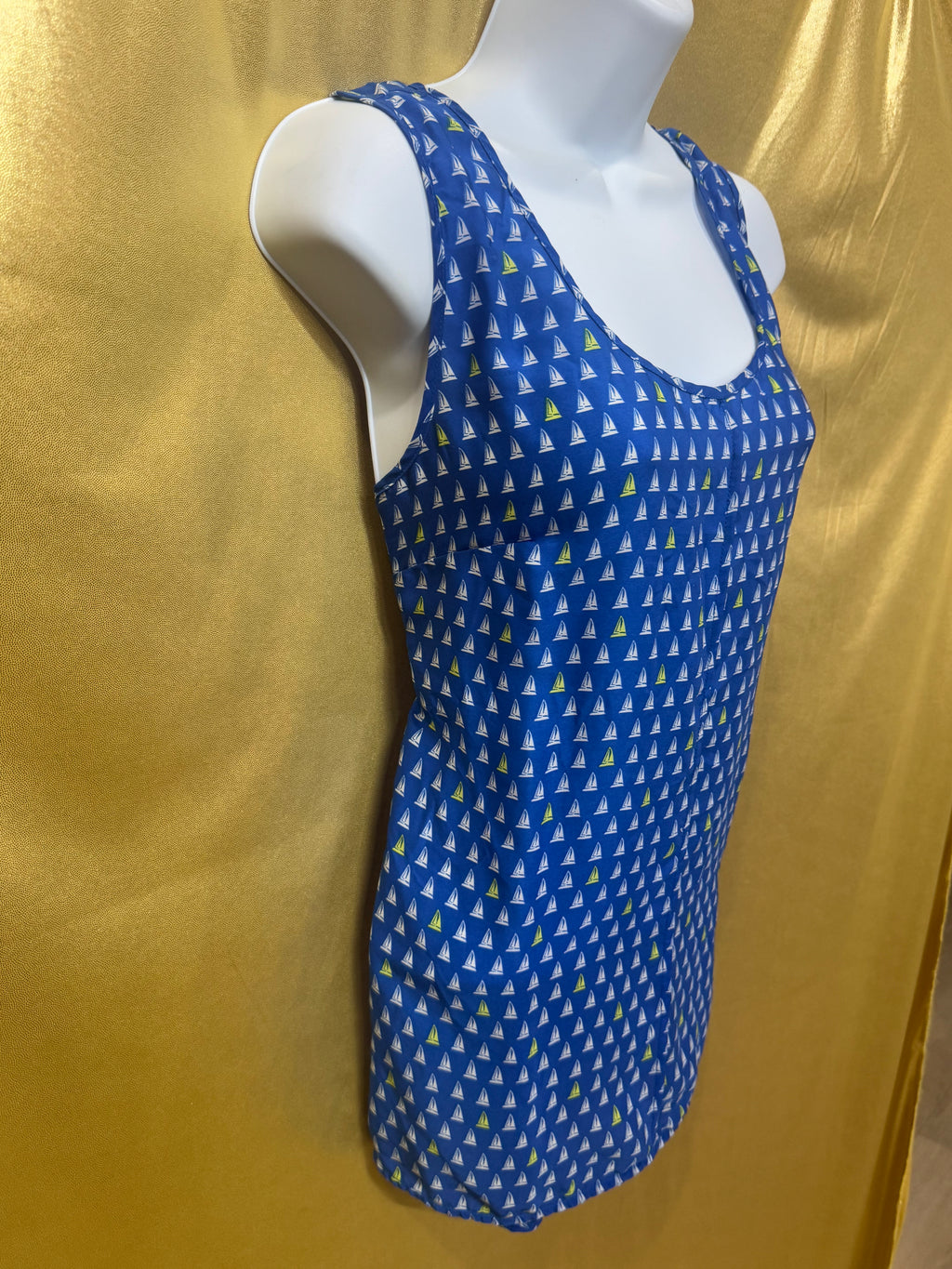 Merona Blue Sailboat Print Sleeveless Blouse Tank Top Medium Pleated