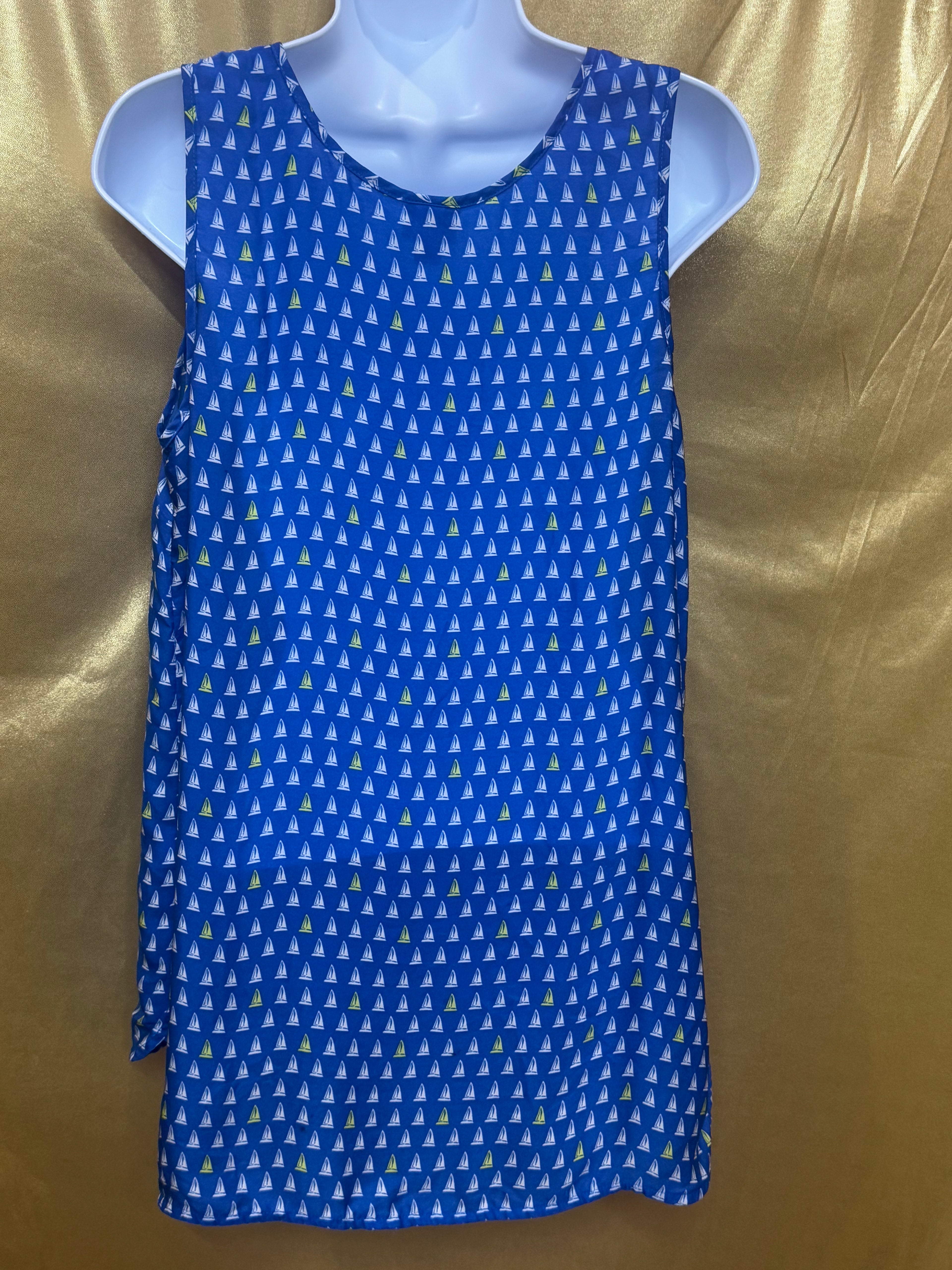 Merona Blue Sailboat Print Sleeveless Blouse Tank Top Medium Pleated