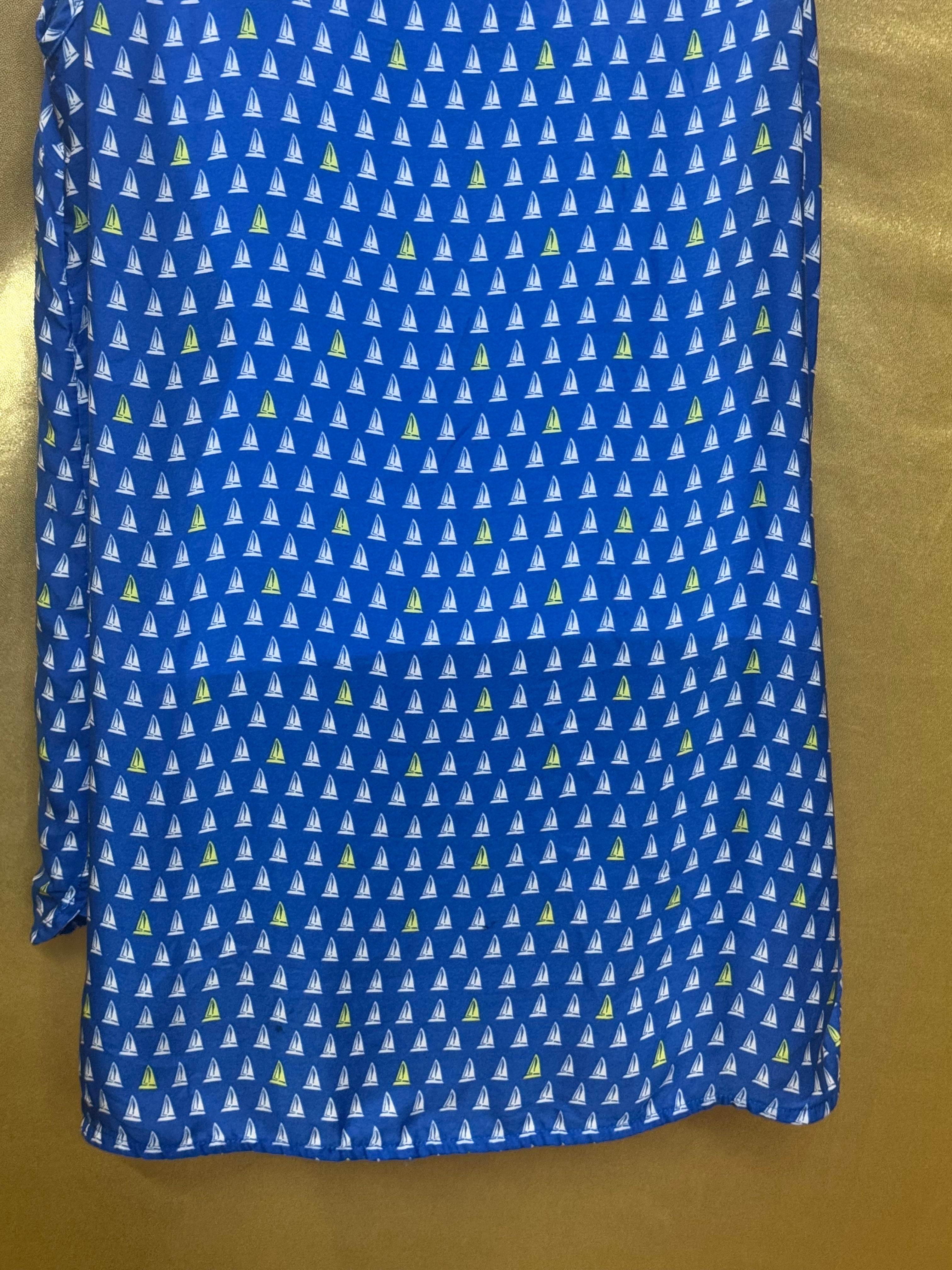 Merona Blue Sailboat Print Sleeveless Blouse Tank Top Medium Pleated