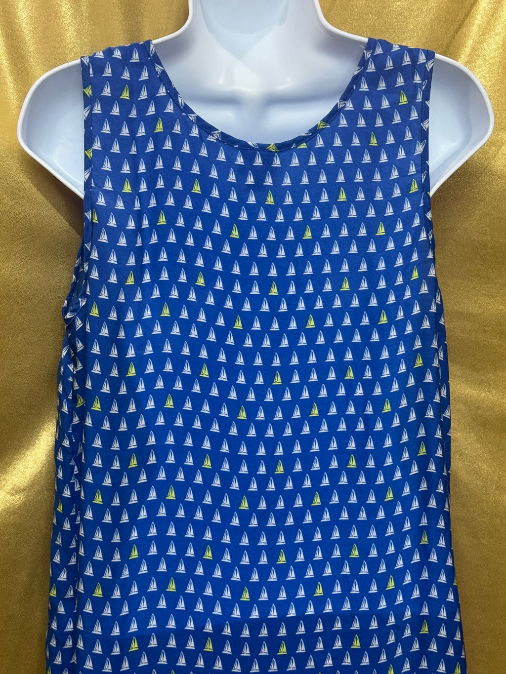 Merona Blue Sailboat Print Sleeveless Blouse Tank Top Medium Pleated