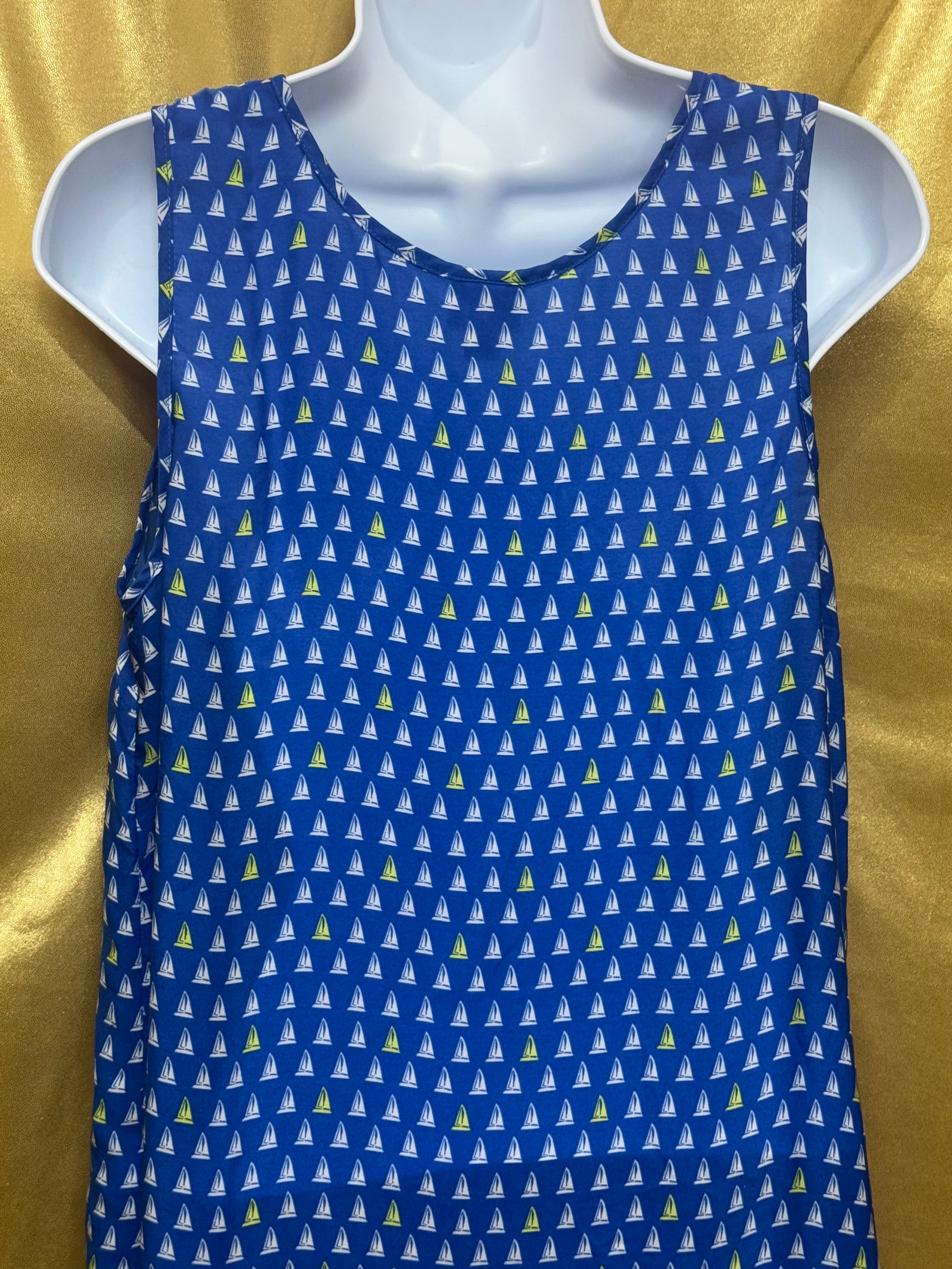 Merona Blue Sailboat Print Sleeveless Blouse Tank Top Medium Pleated