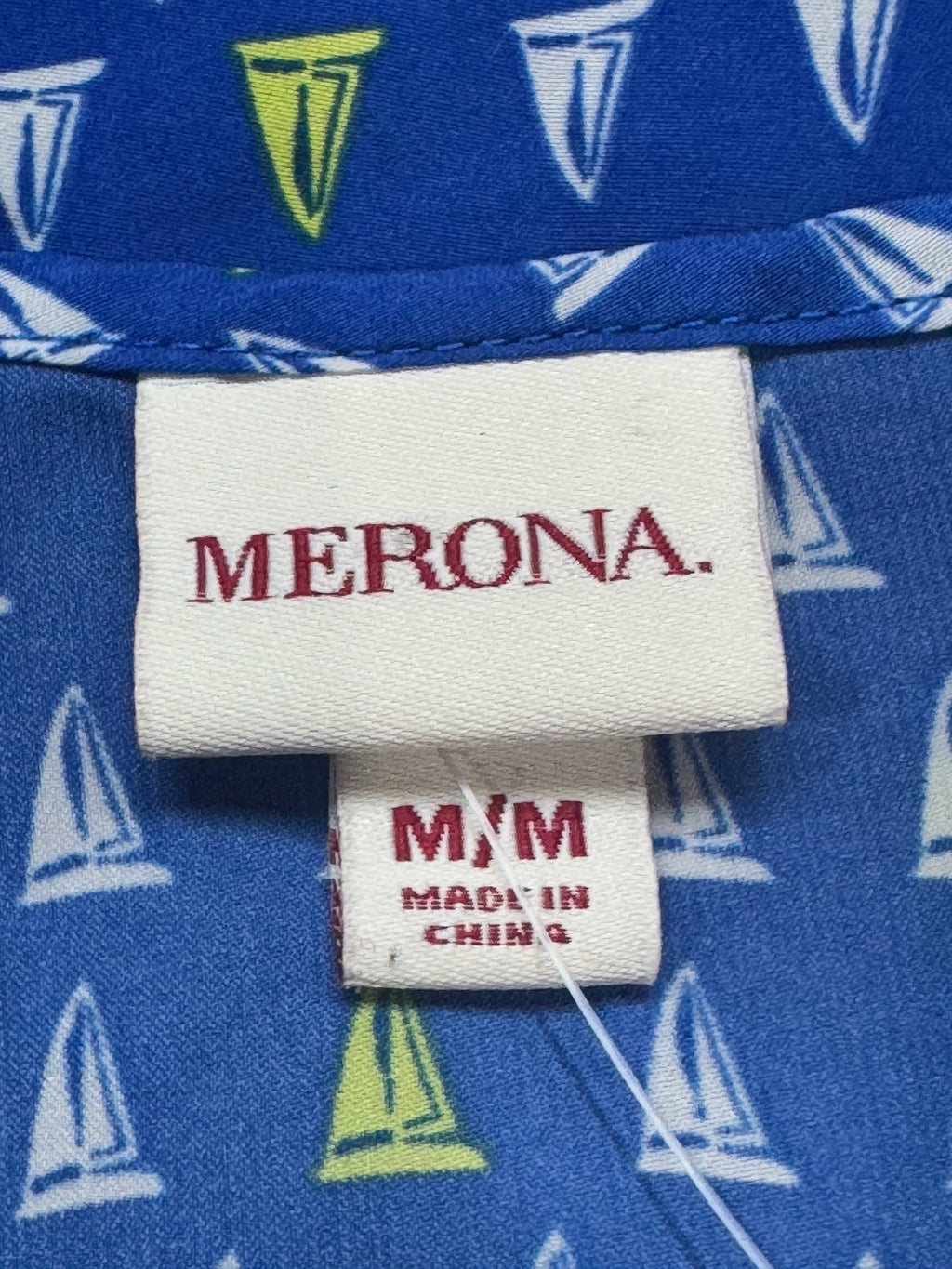 Merona Blue Sailboat Print Sleeveless Blouse Tank Top Medium Pleated