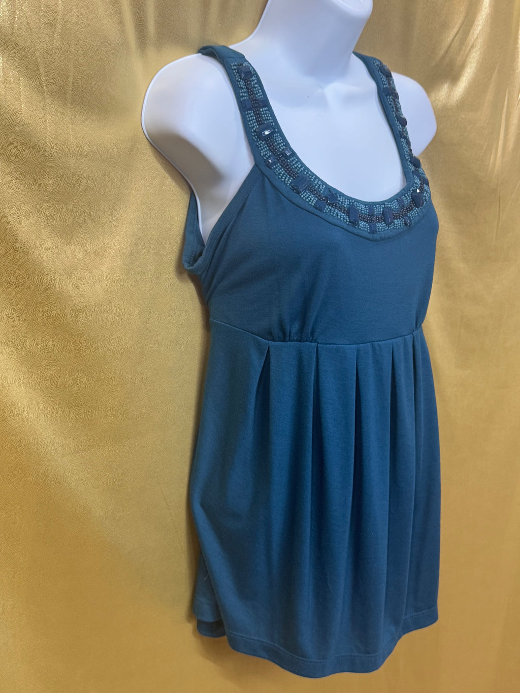 A.N.A. Teal Beaded Babydoll Tank Top - Size M
