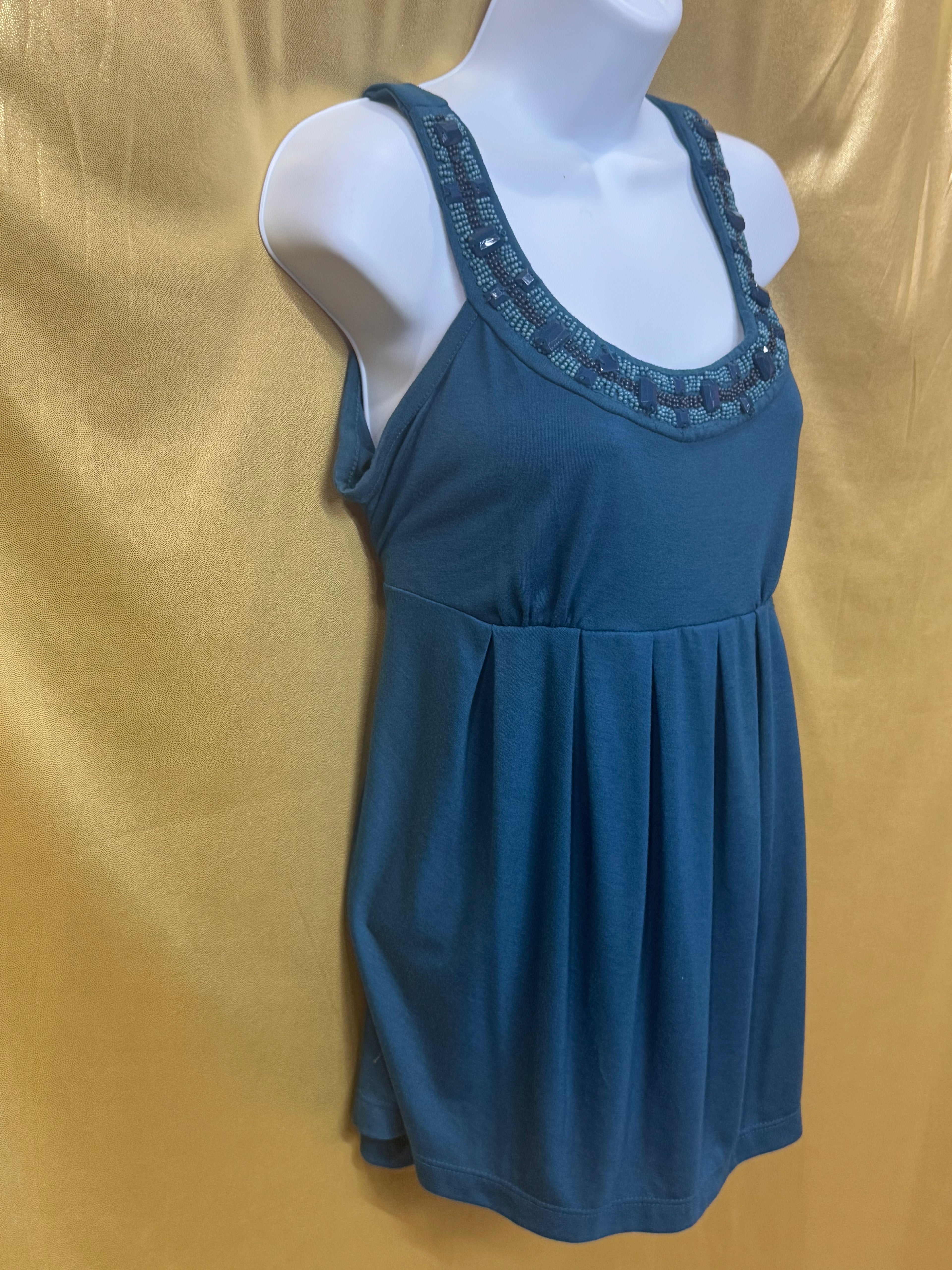 A.N.A. Teal Beaded Babydoll Tank Top - Size M