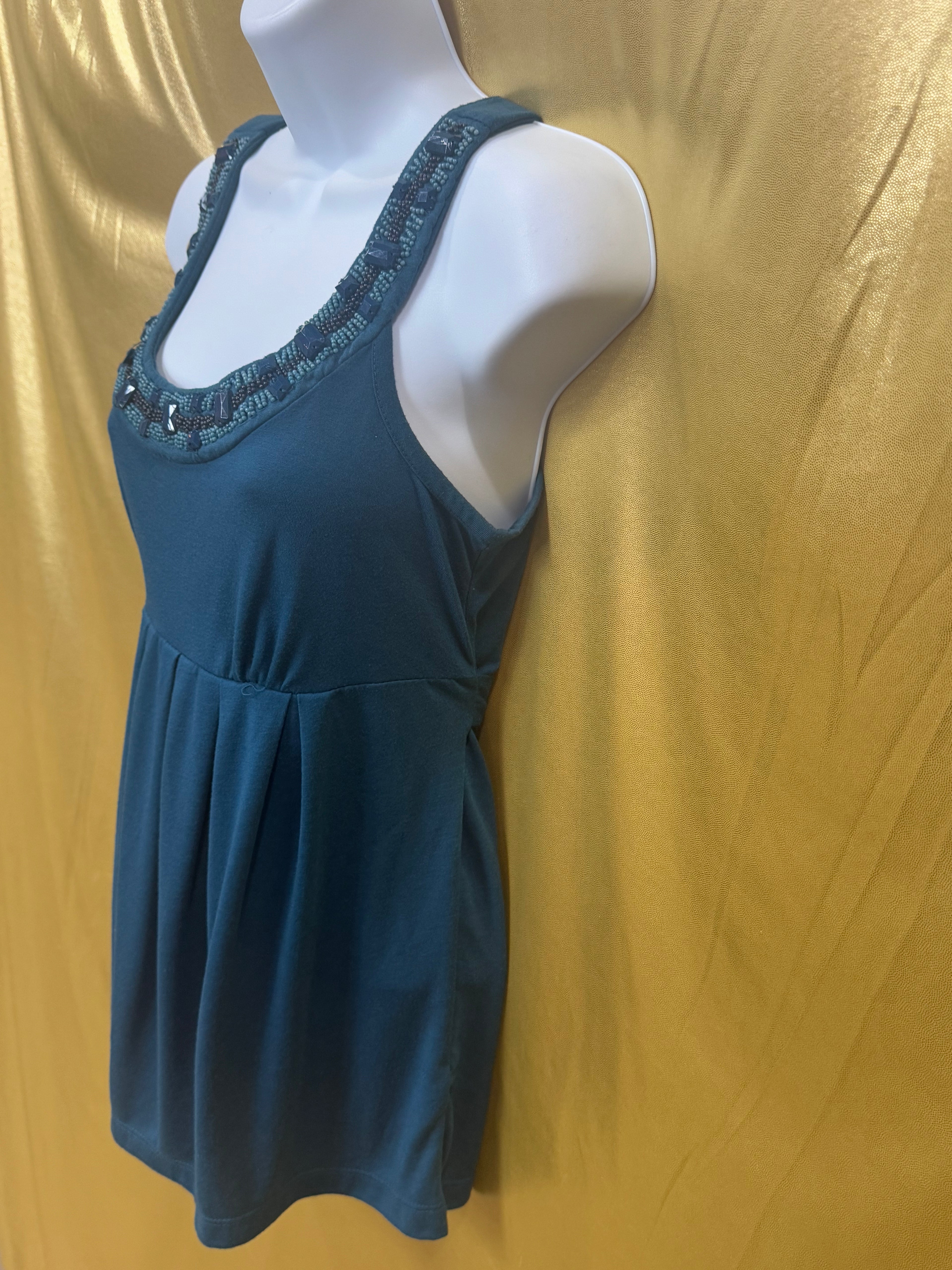 A.N.A. Teal Beaded Babydoll Tank Top - Size M