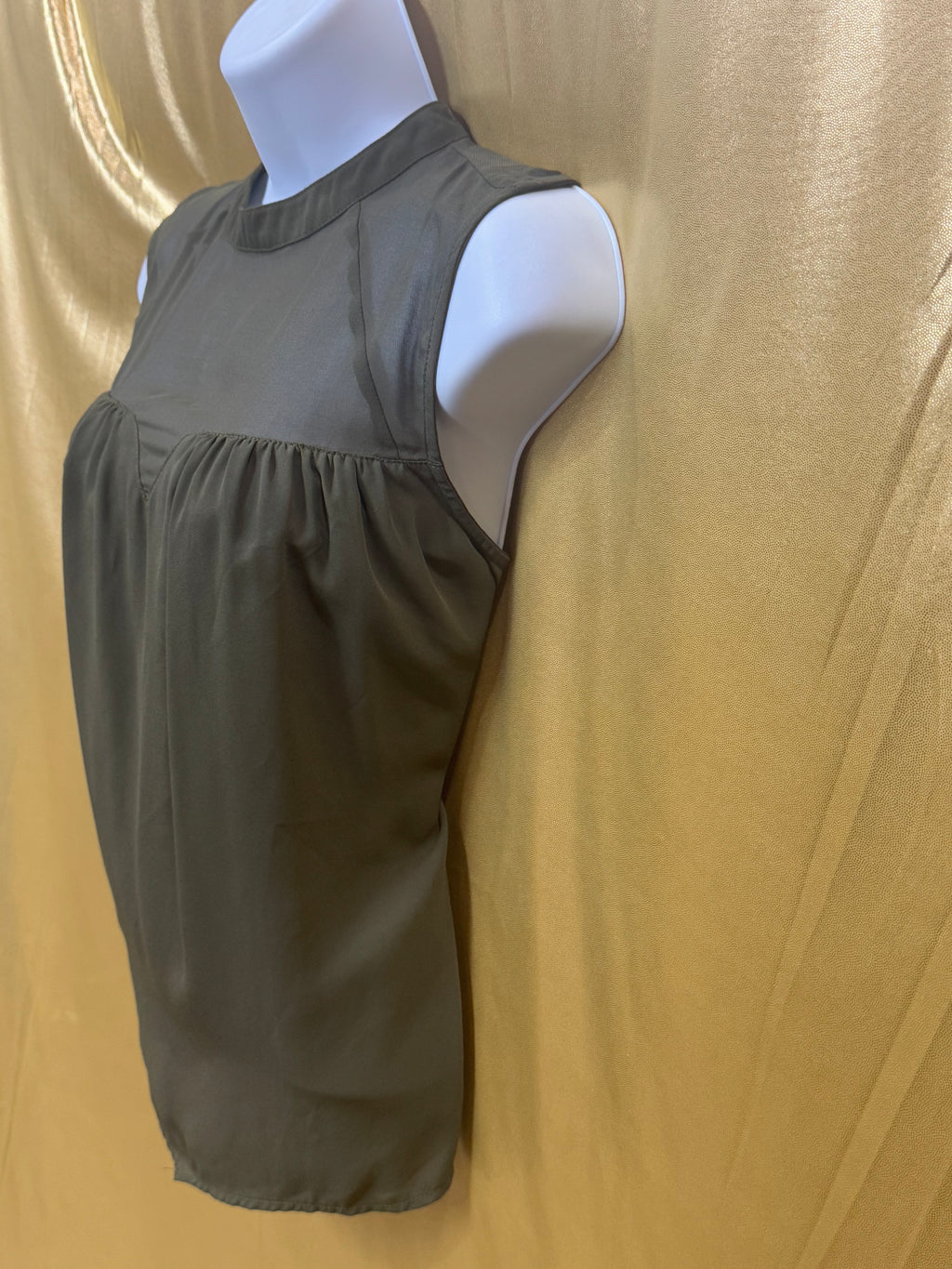 FAB’RIK Olive Green Sheer Mesh Yoke Sleeveless Blouse - Small