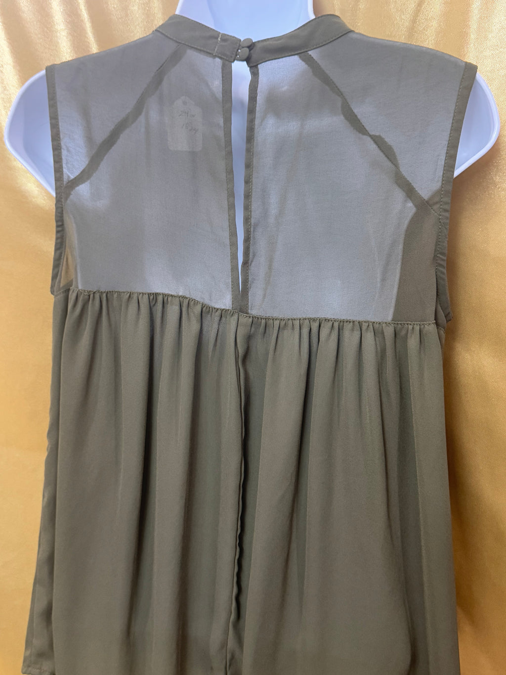 FAB’RIK Olive Green Sheer Mesh Yoke Sleeveless Blouse - Small