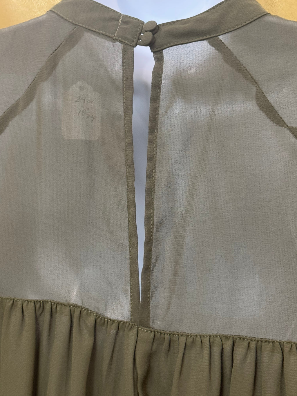 FAB’RIK Olive Green Sheer Mesh Yoke Sleeveless Blouse - Small