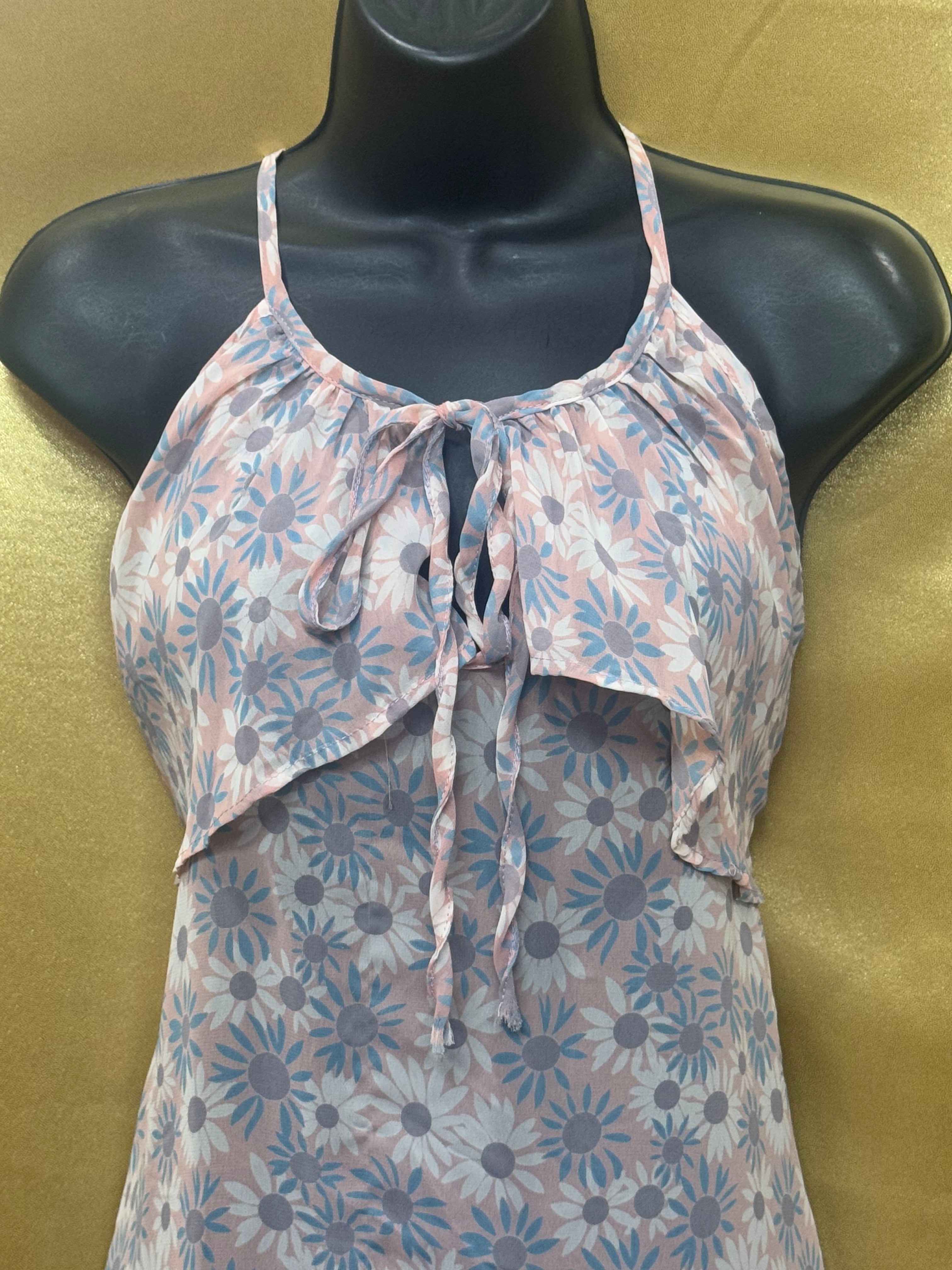 Wish Floral Halter Neck Tiered Tank Top Medium